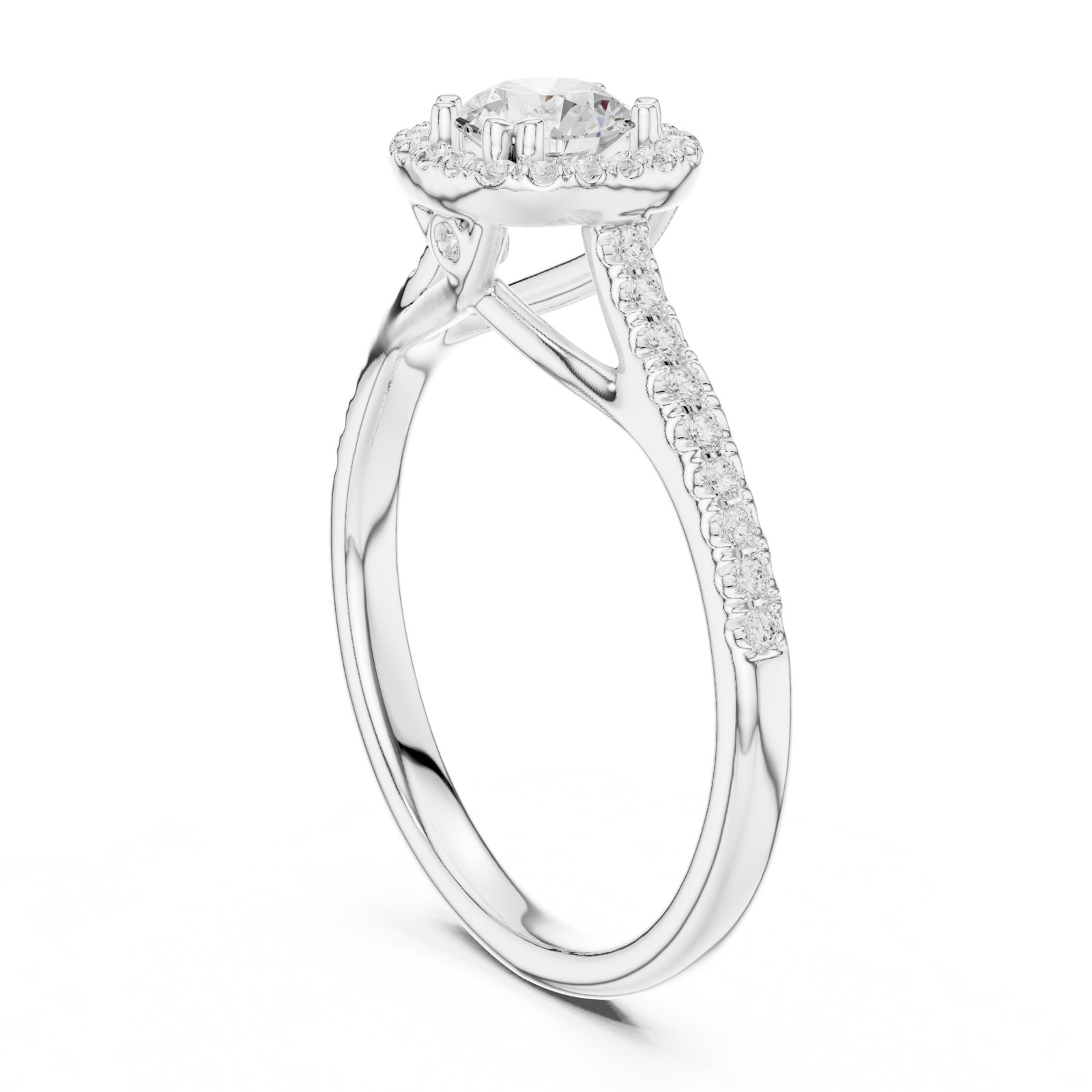 Amparo Round Cathedral Halo Engagement Ring with Pavé Shoulders in white gold
