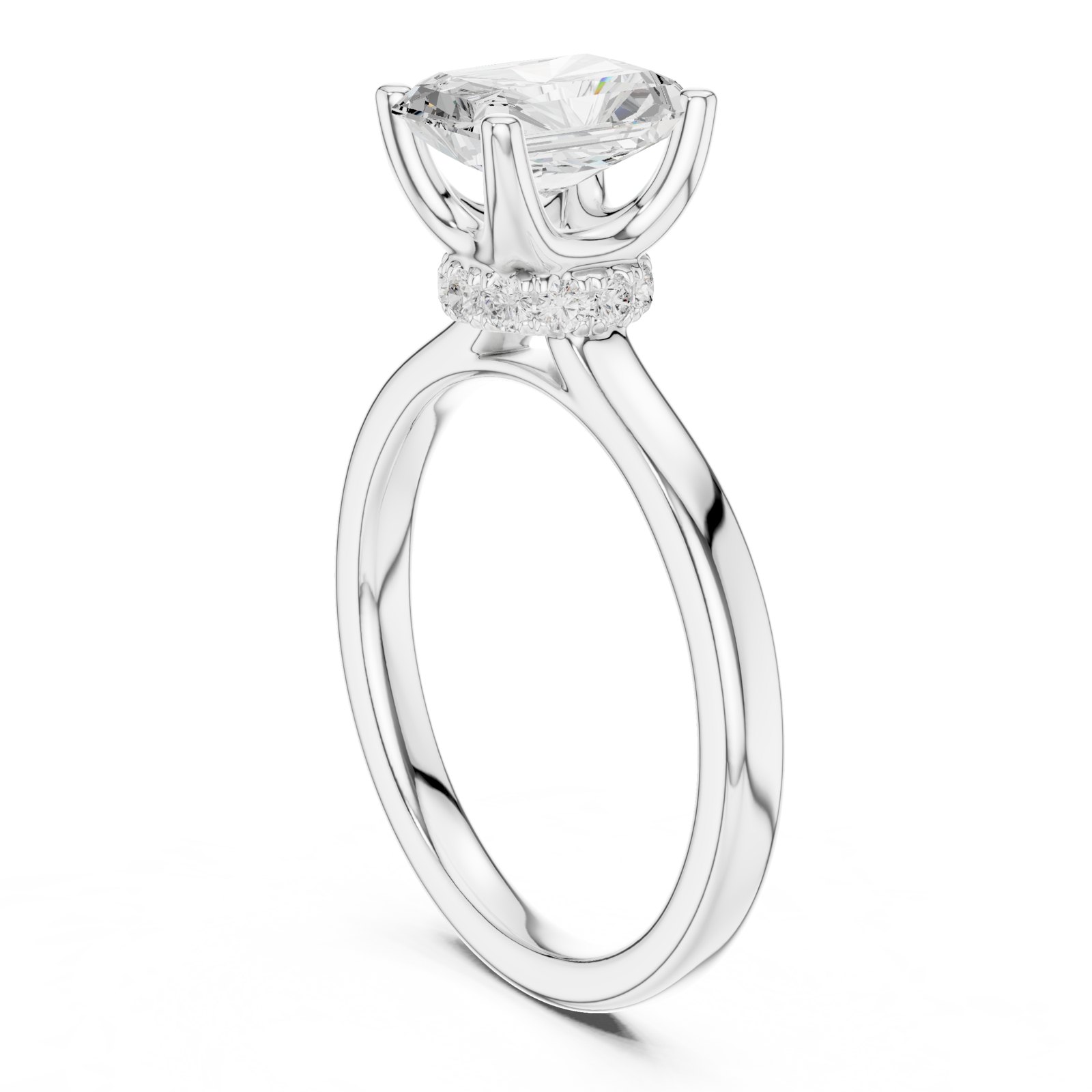 Ianthe Radiant Cut Hidden Halo Engagement Ring with Plain Band in white gold