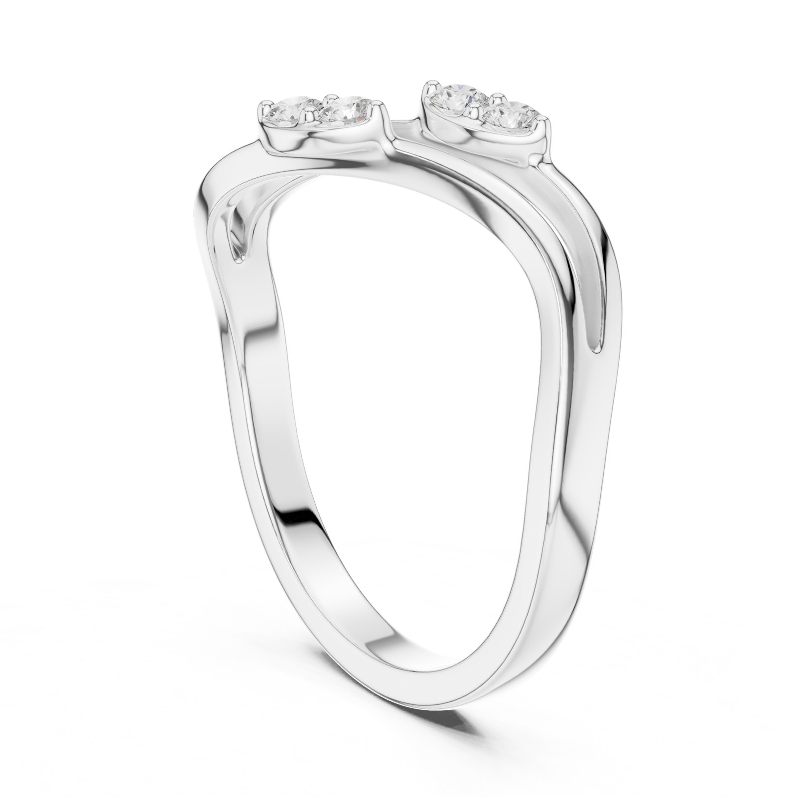 Mariela Curved Open Wave Wedding Band with Round Diamonds in white gold