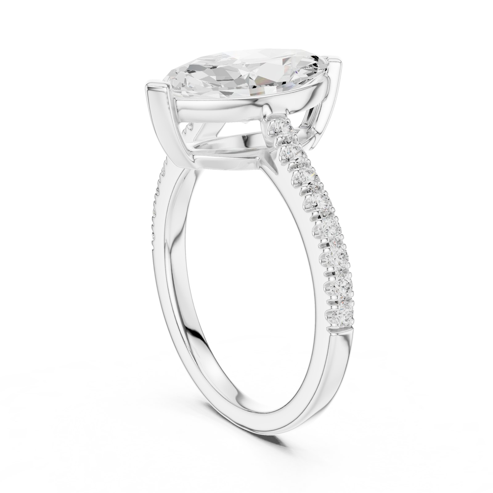 Anaia Marquise Solitaire Engagement Ring with Thin Pavé Band in white gold