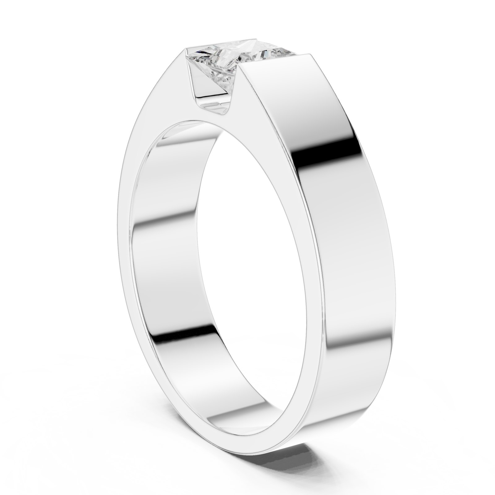 Emil Men's Flush-Set Princess Cut Solitaire Band in white gold