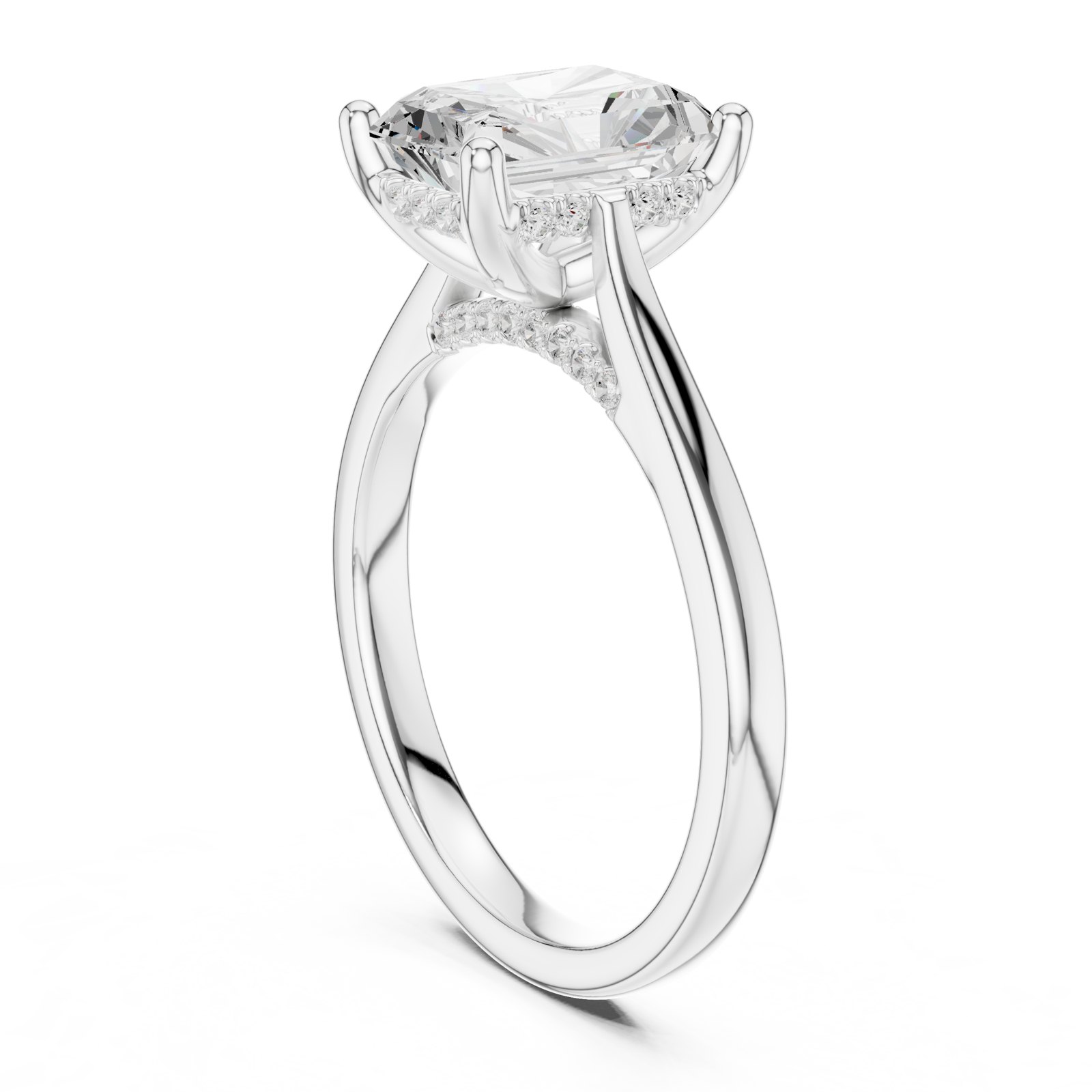 Anais Radiant Cut Hidden Halo Engagement Ring in white gold