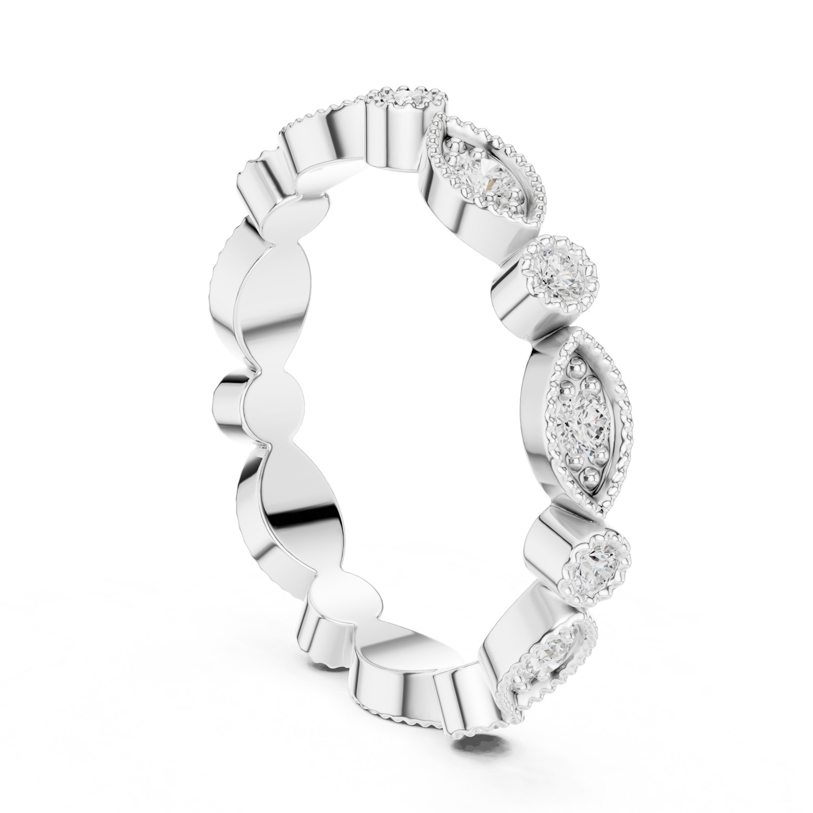 Iustina Milgrain Marquise Station Eternity Band in white gold