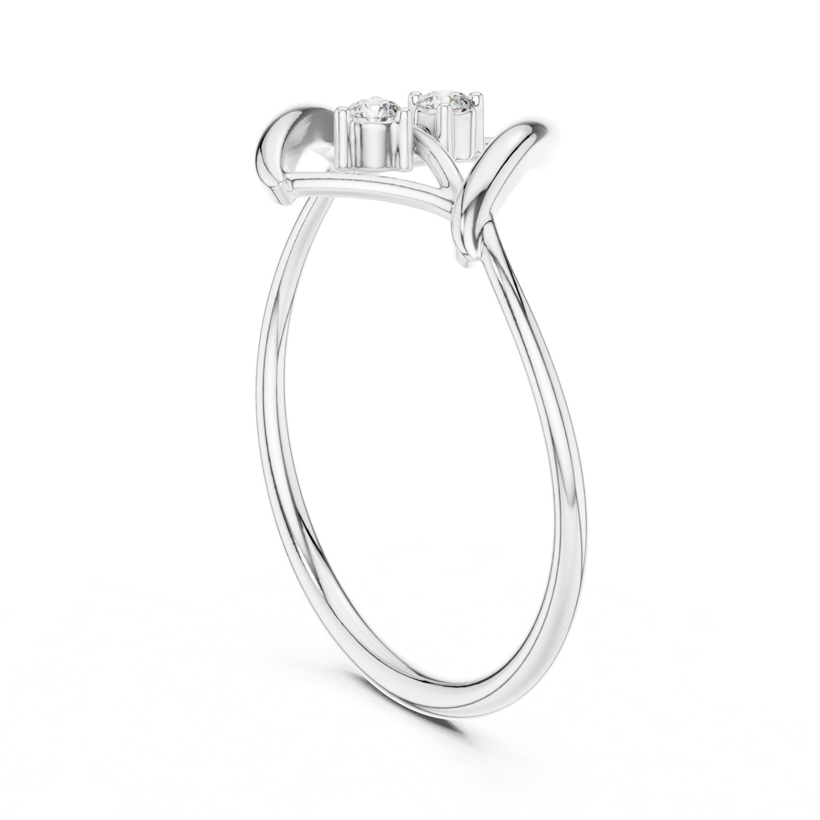 Eglantine Open Curl Crossover Diamond Ring in white gold