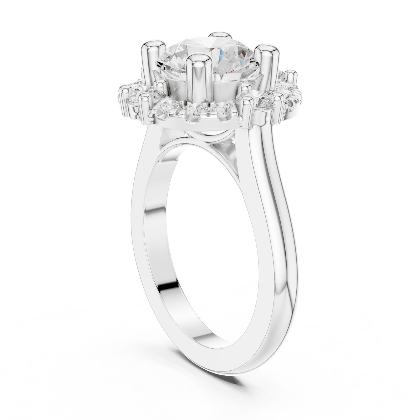 Florina Round Floral Halo Engagement Ring on Cathedral Band in white gold