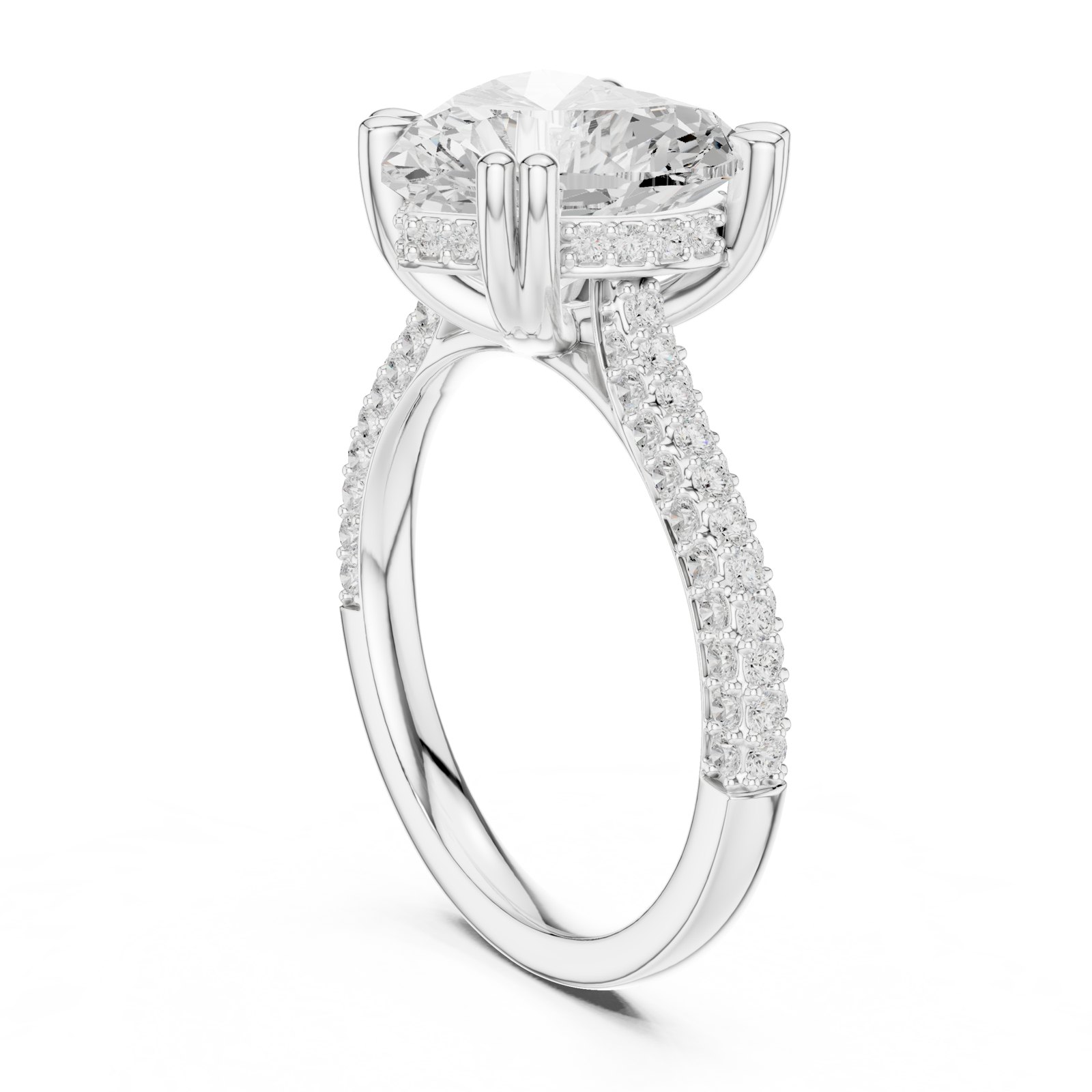 Carlota Cushion Hidden Halo Pavé Engagement Ring in white gold