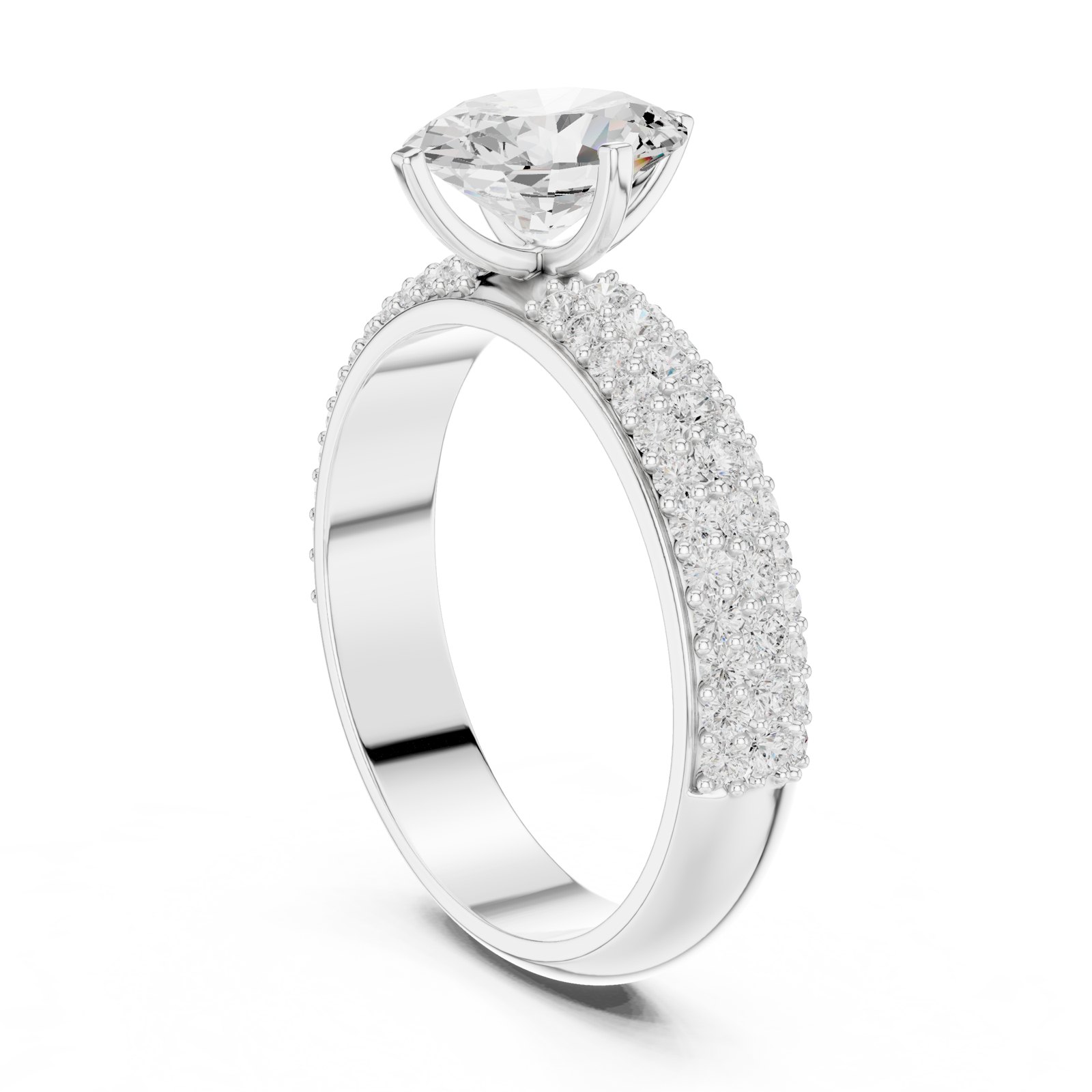 Arlene Oval Solitaire Engagement Ring with Domed Pavé Band in white gold