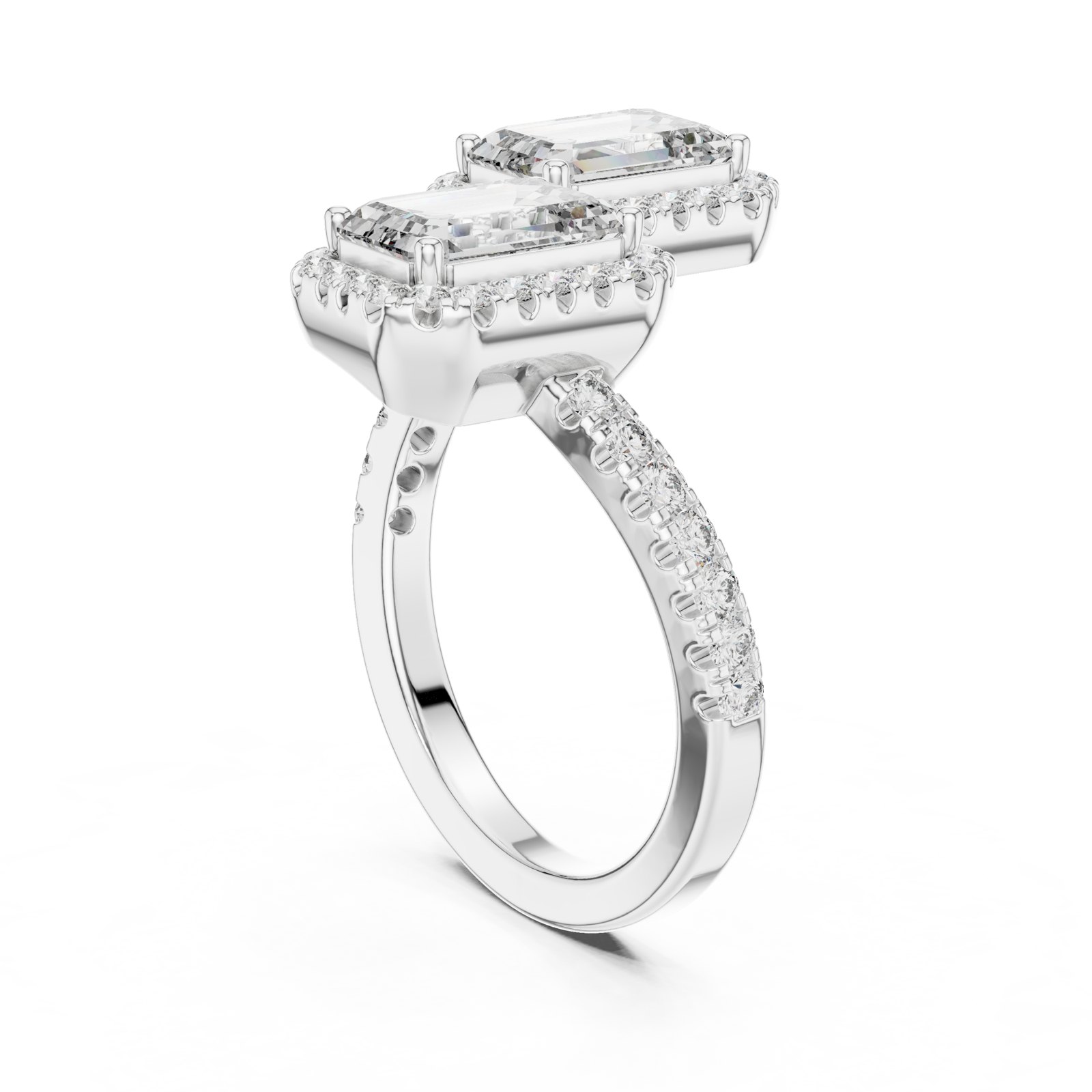 Tova Double Emerald Cut Halo Toi Et Moi Ring in white gold