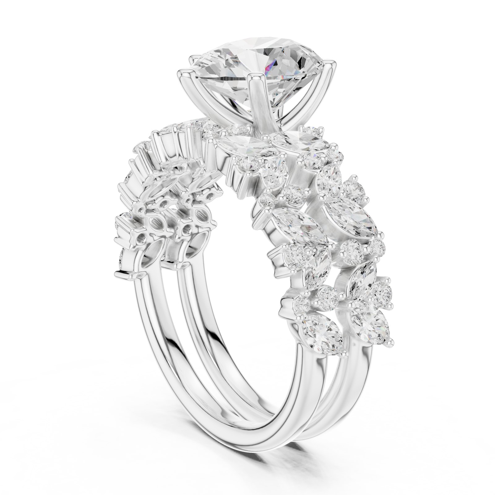 Bibiana Pear Solitaire Engagement Ring with Marquise Cluster Band in white gold
