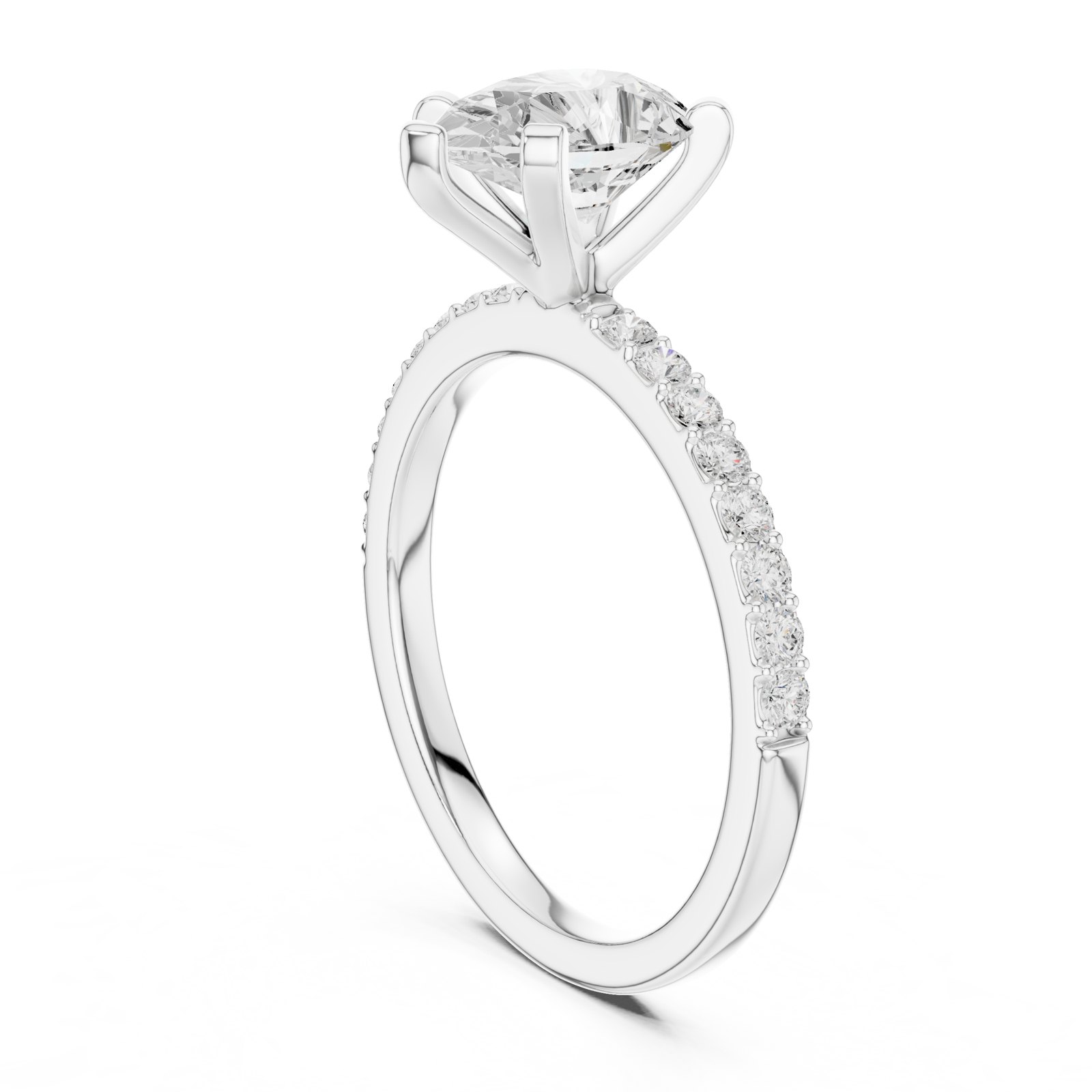 Hera Pear Solitaire Engagement Ring with Pavé Band in white gold