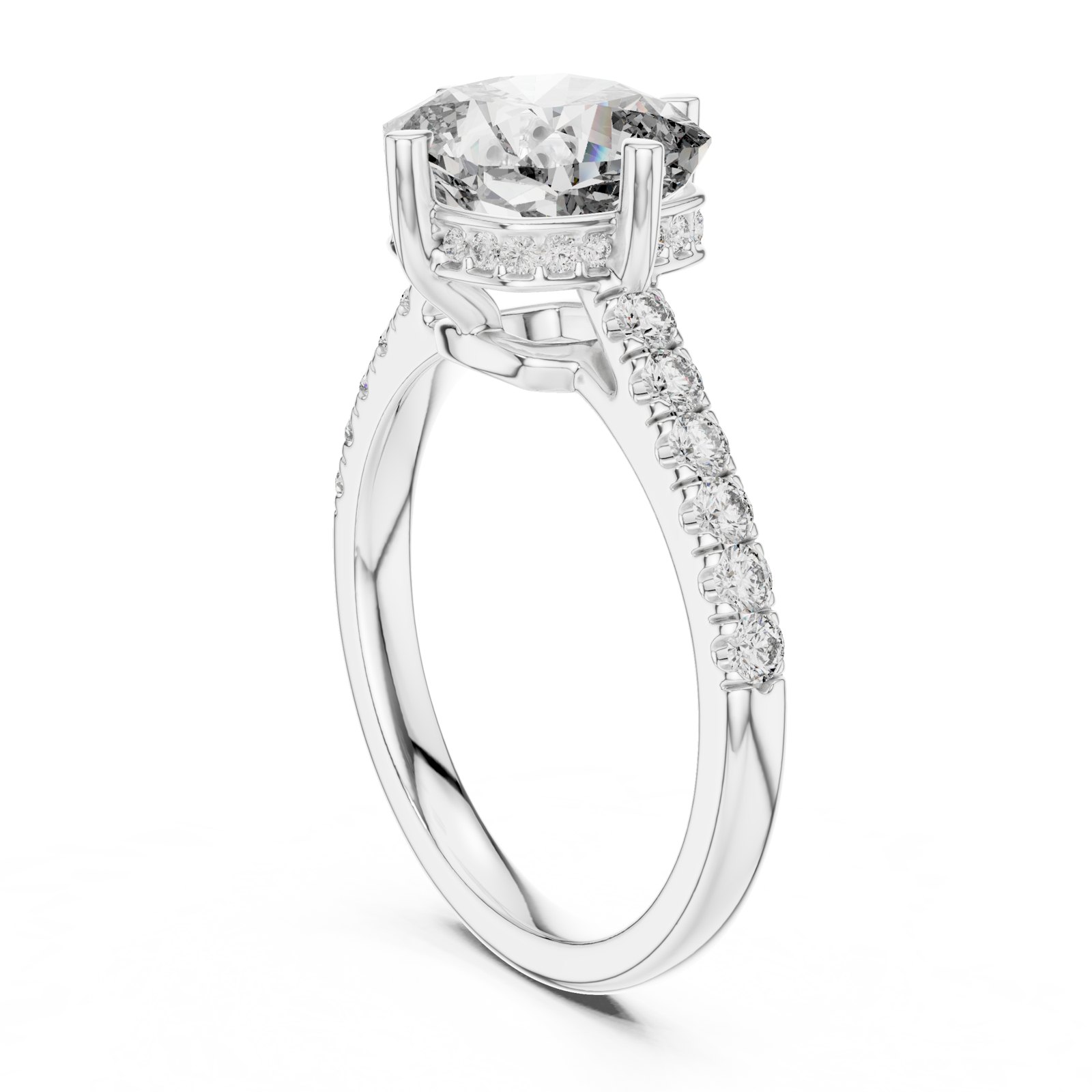 Fiorina Cushion Hidden Halo Pavé Engagement Ring in white gold
