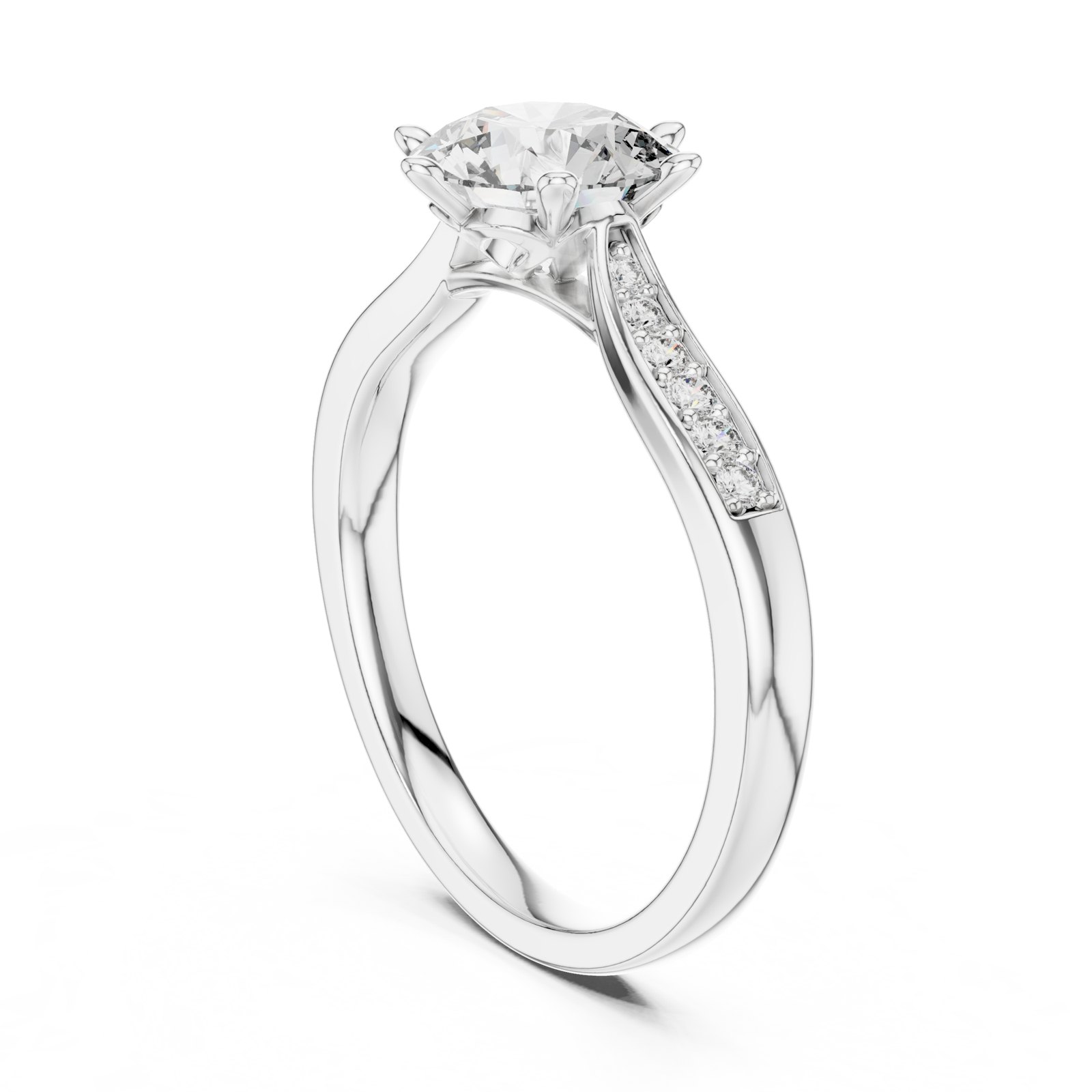 Astrid Round Solitaire Engagement Ring with Pavé Shoulders in white gold