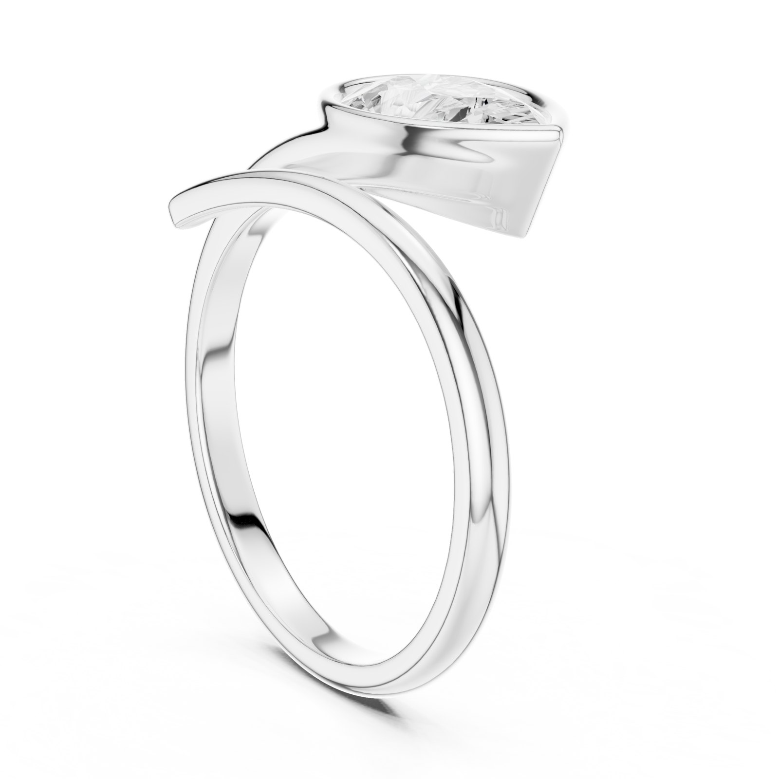Mirabel Pear Bezel Bypass Solitaire Ring in white gold