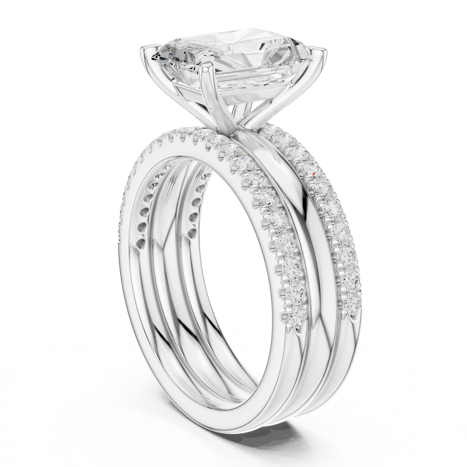 Camilla Radiant Solitaire Engagement Ring with Stacked Pavé Bands in white gold