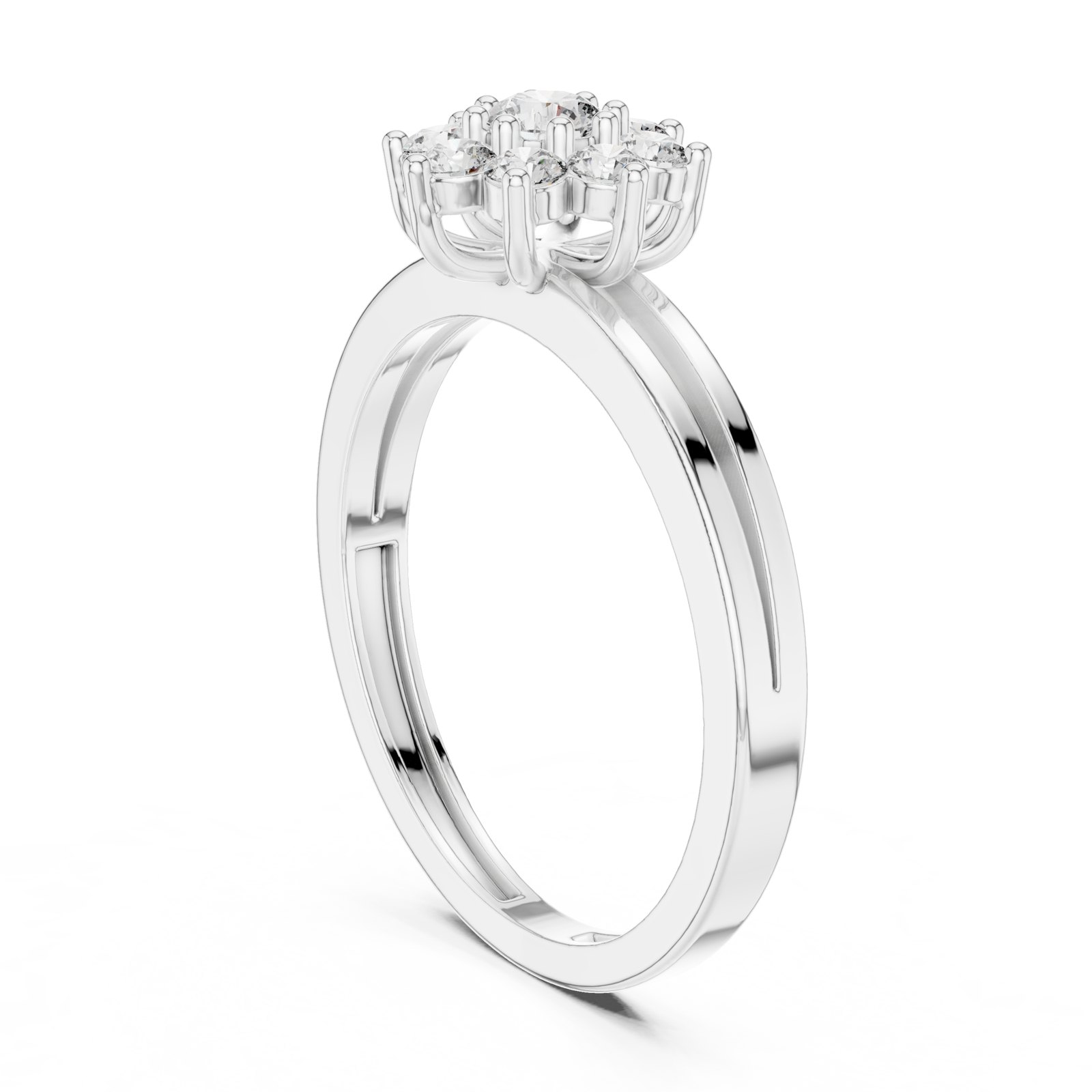 Leonora Petite Flower Cluster Engagement Ring with Split Band in white gold