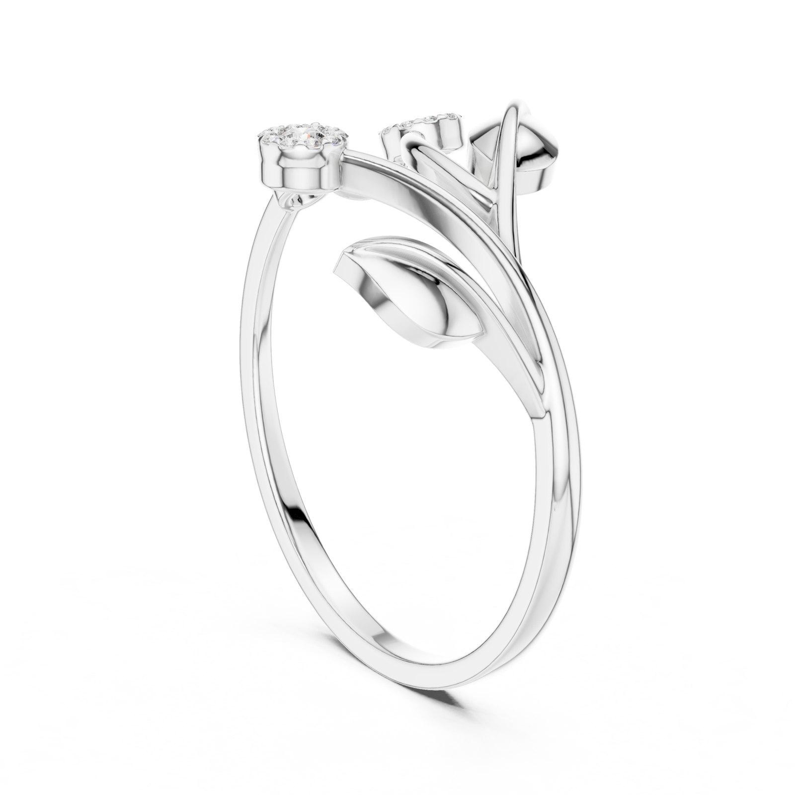 Pavla Leaf Vine Bypass Cluster Ring in white gold