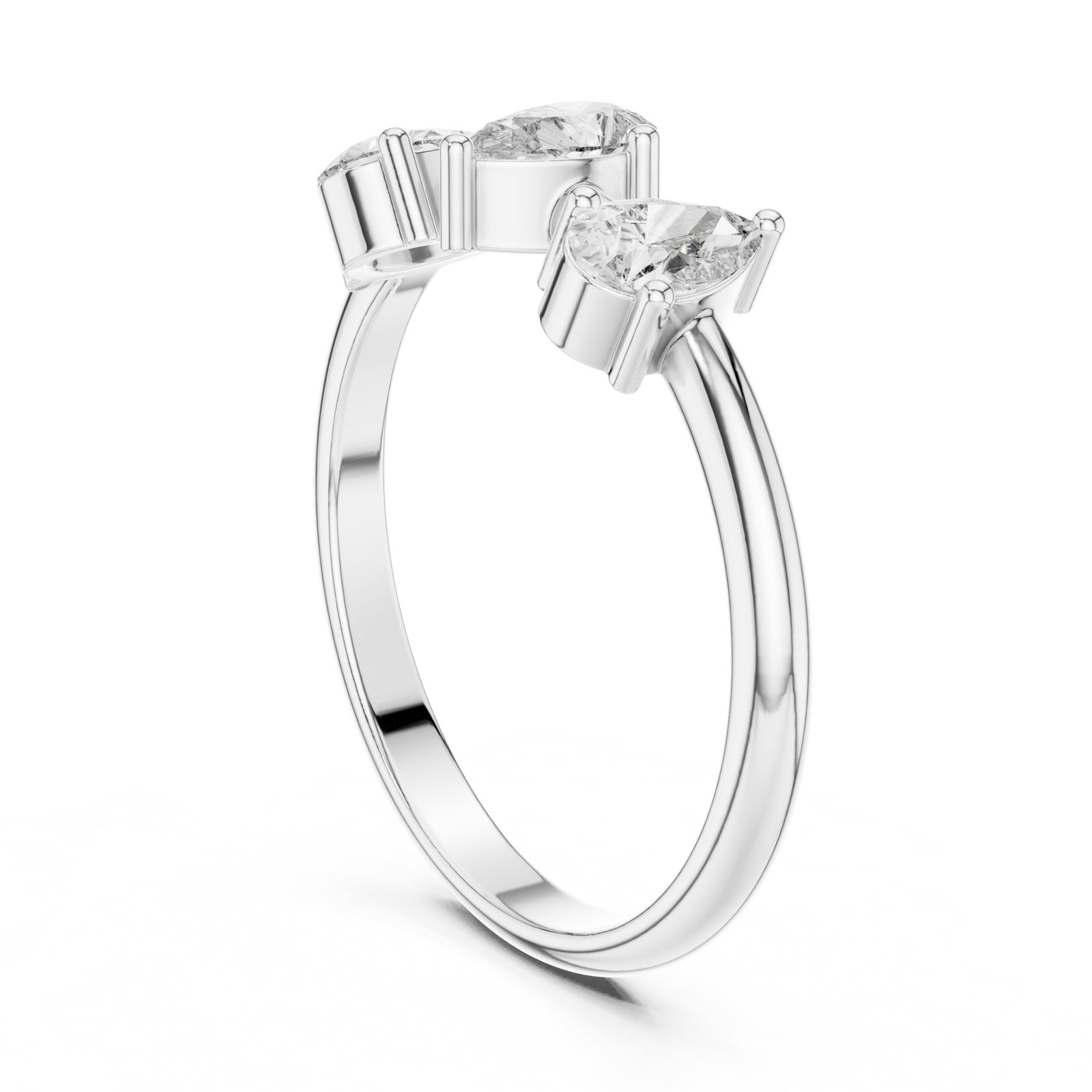 Saffron Open Toi Et Moi Ring with Pear Trio in white gold