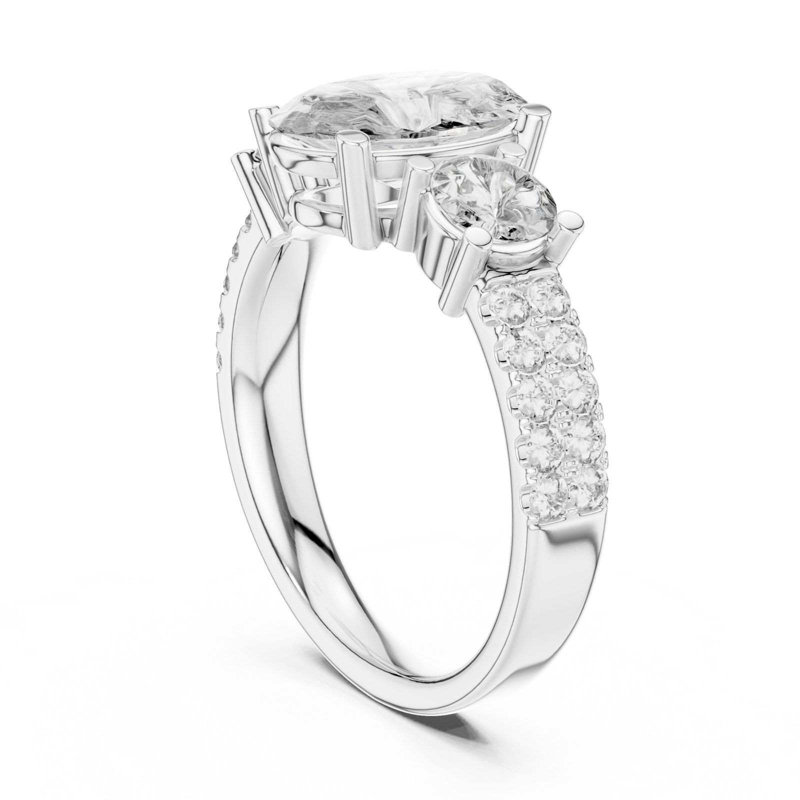 Giorgia Oval Three Stone Engagement Ring with Pavé Band in white gold