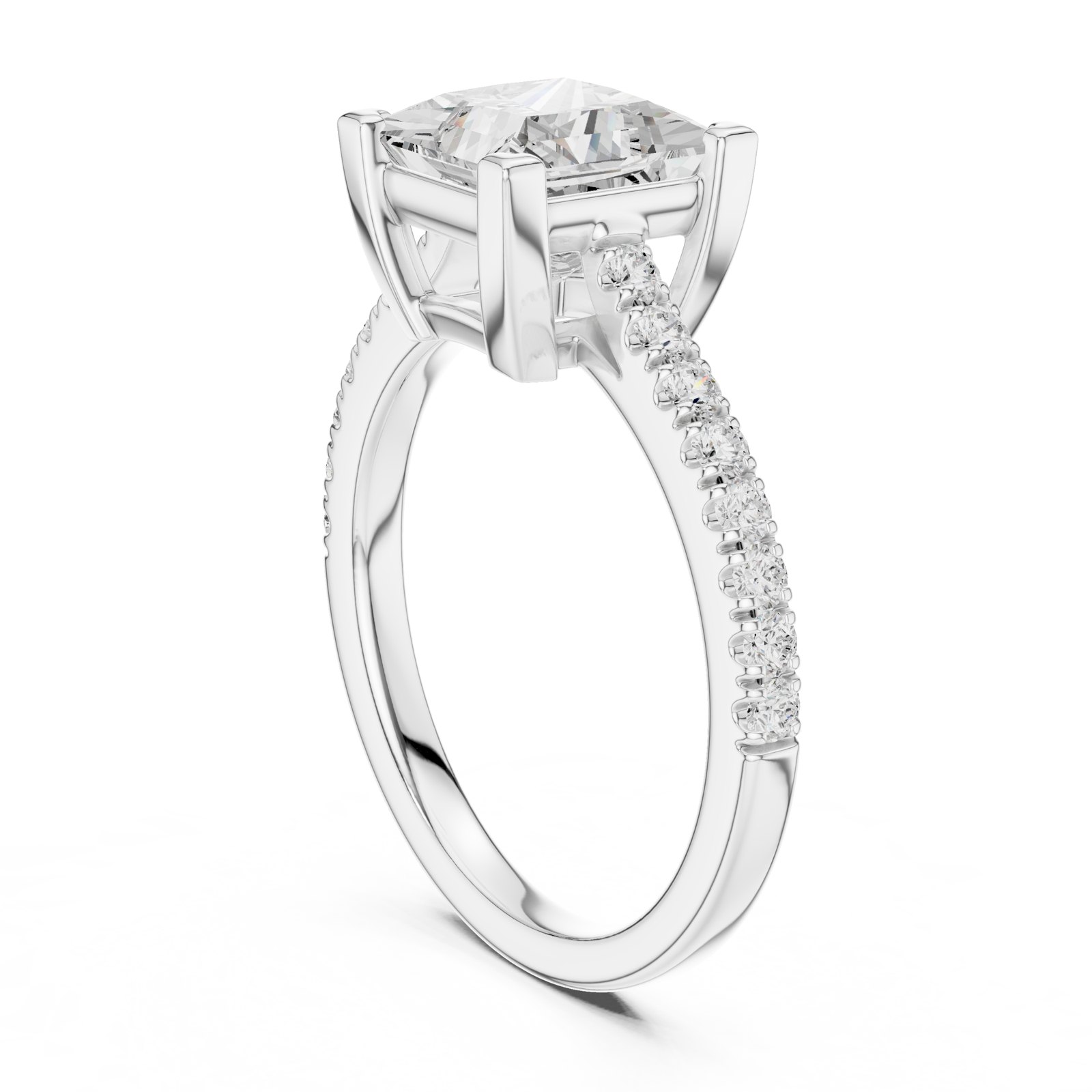 Elena Princess Cut Solitaire Engagement Ring with Pavé Band in white gold