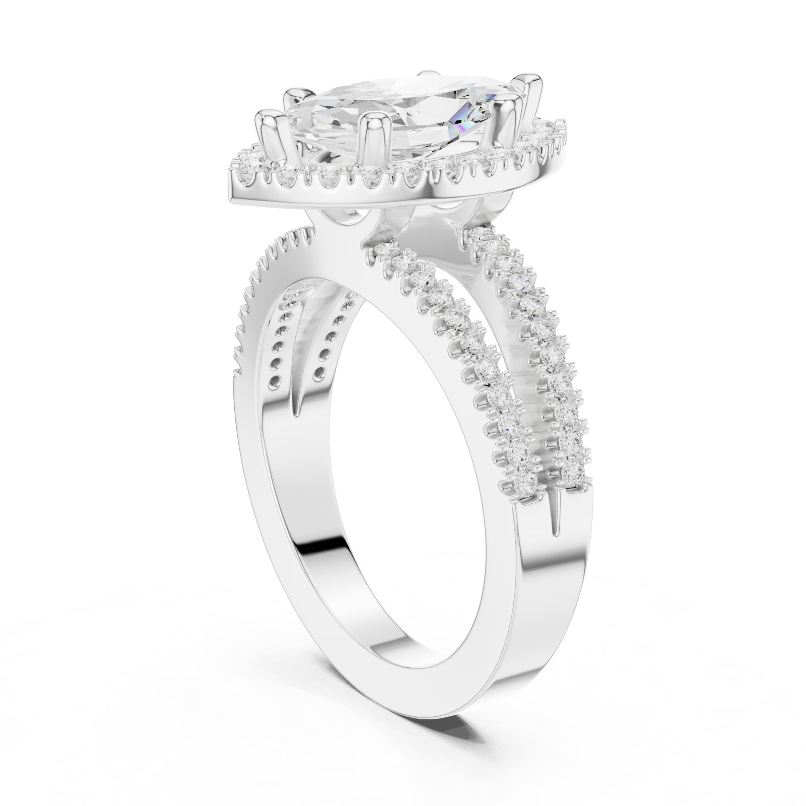 Mariana Marquise Halo Split Shank Engagement Ring in white gold