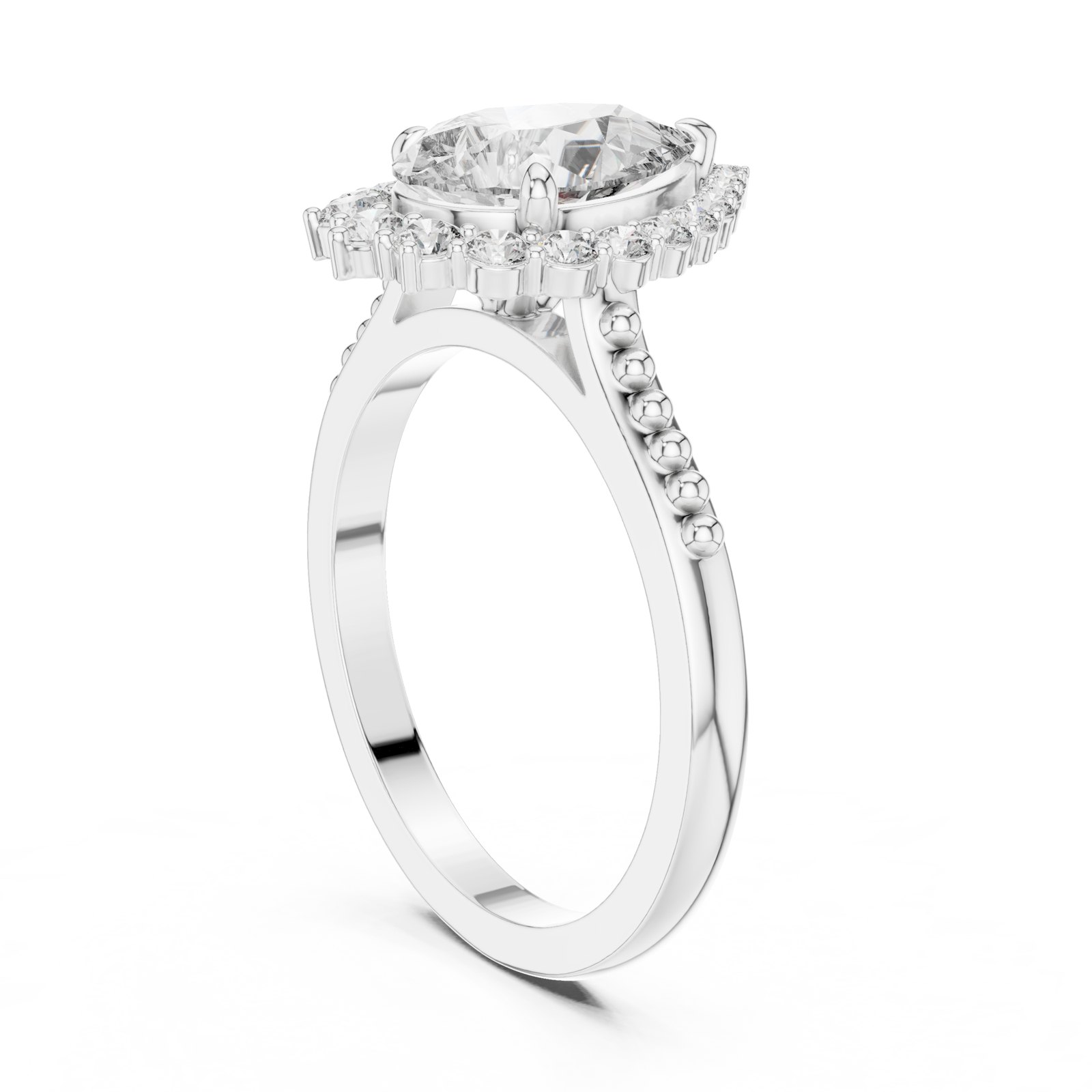 Lena Pear Halo Engagement Ring with Graduated Shoulders in white gold