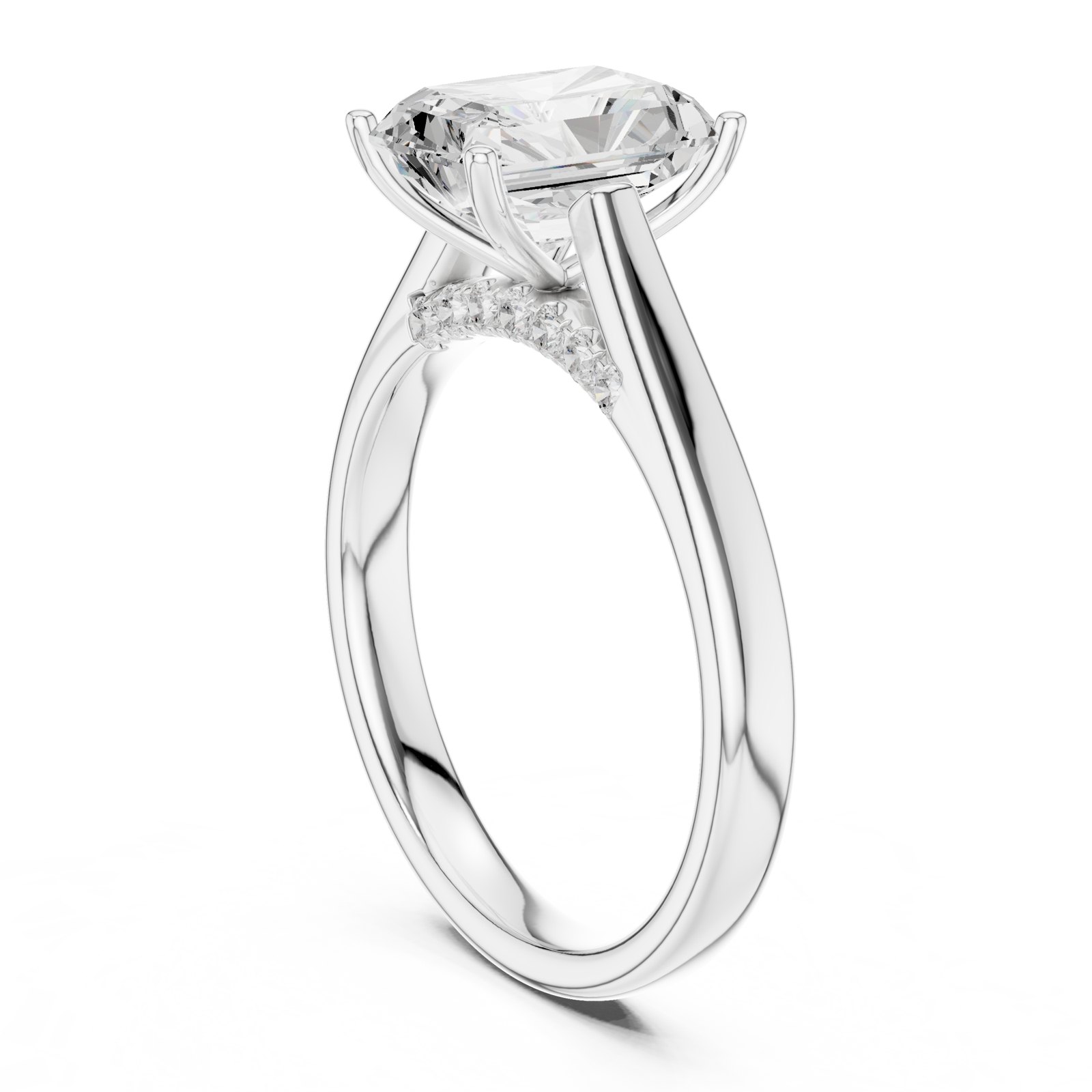 Kira Radiant Cathedral Solitaire Engagement Ring in white gold