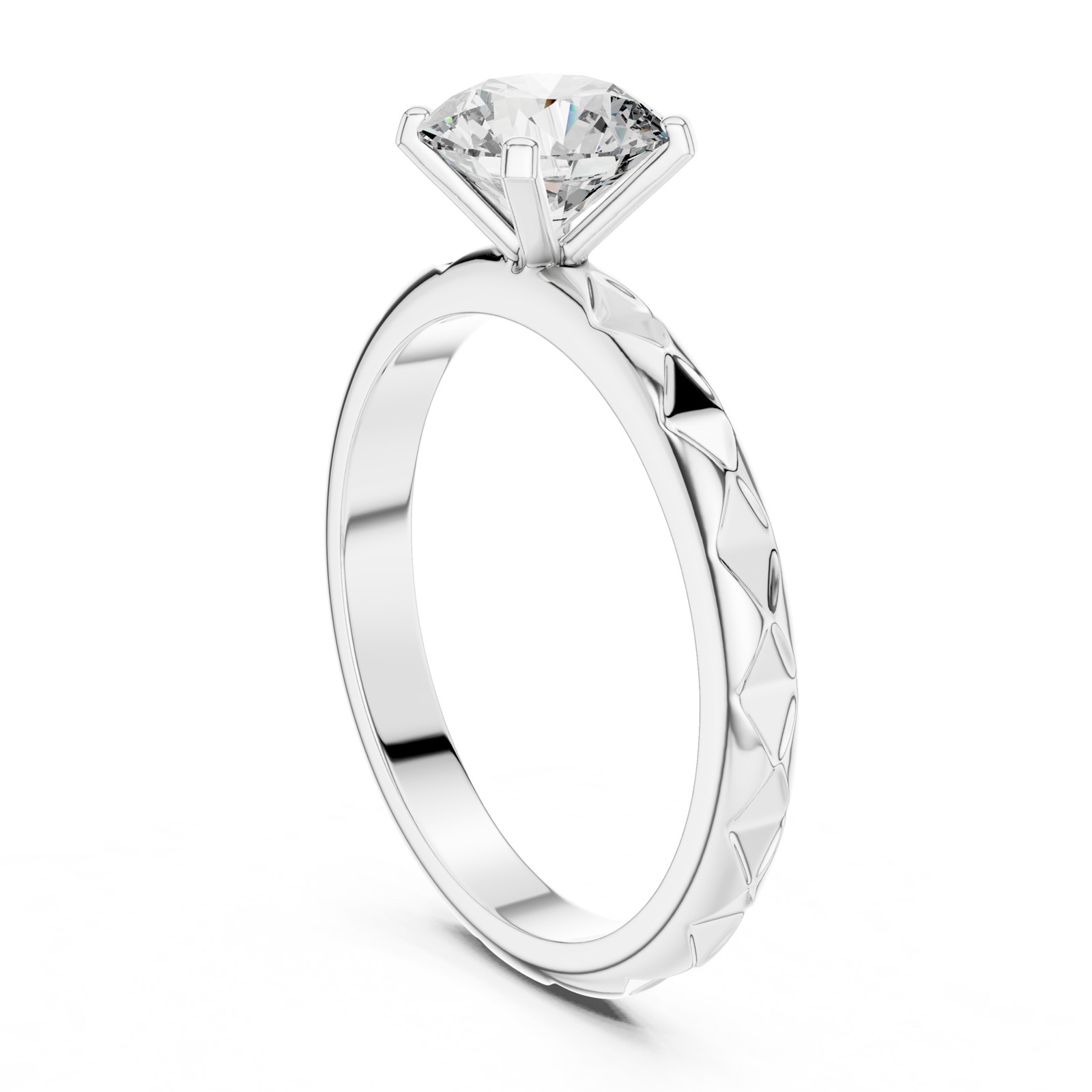 Aveline Round Solitaire Engagement Ring with Faceted Band in white gold