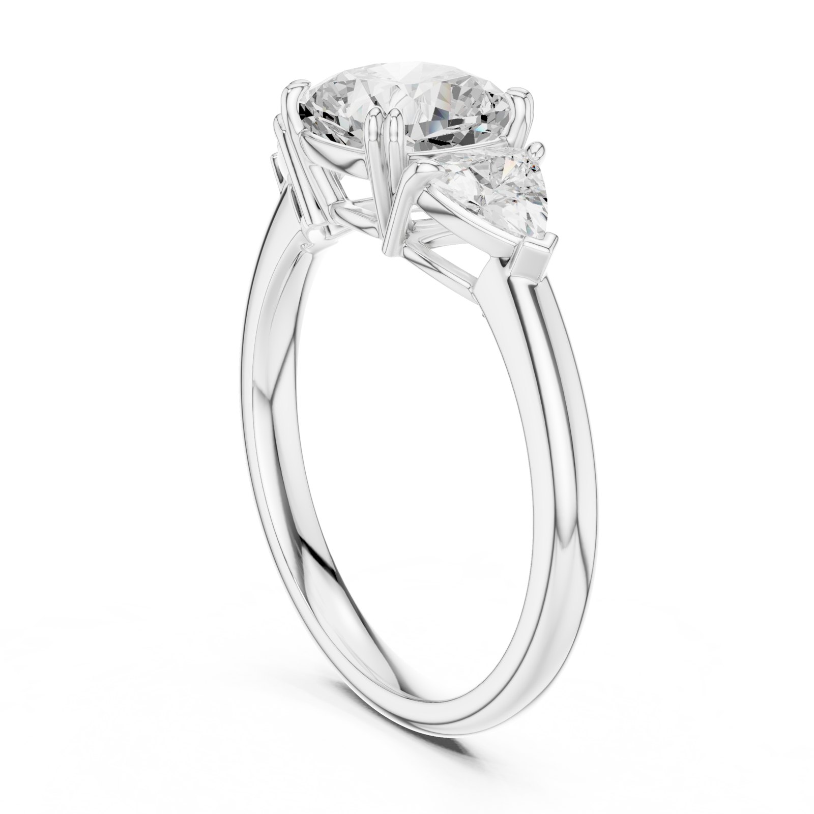 Anaelle Cushion Three Stone Engagement Ring with Trillion Sides in white gold