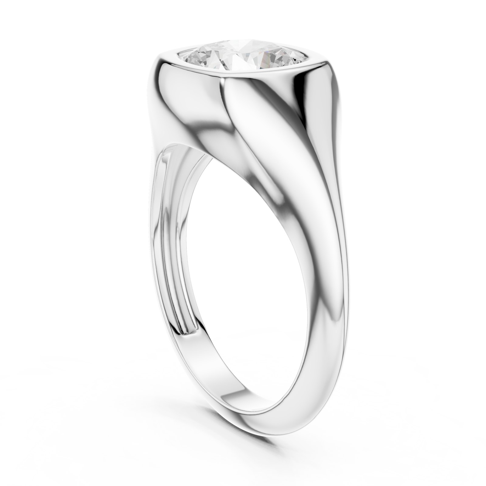 Katia Cushion Bezel Set Signet Engagement Ring in white gold