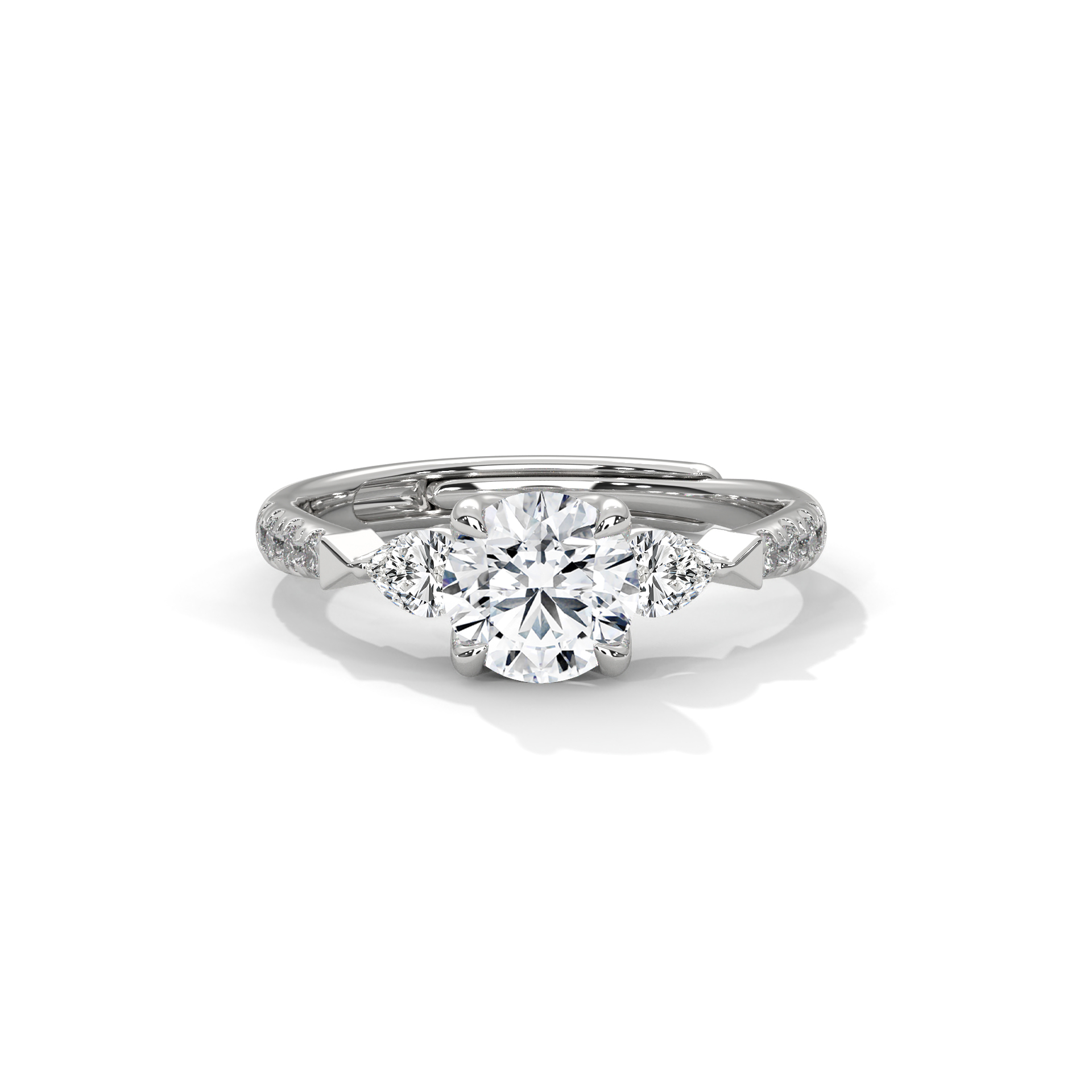 Round and Pear Three-Stone Filigree Ring