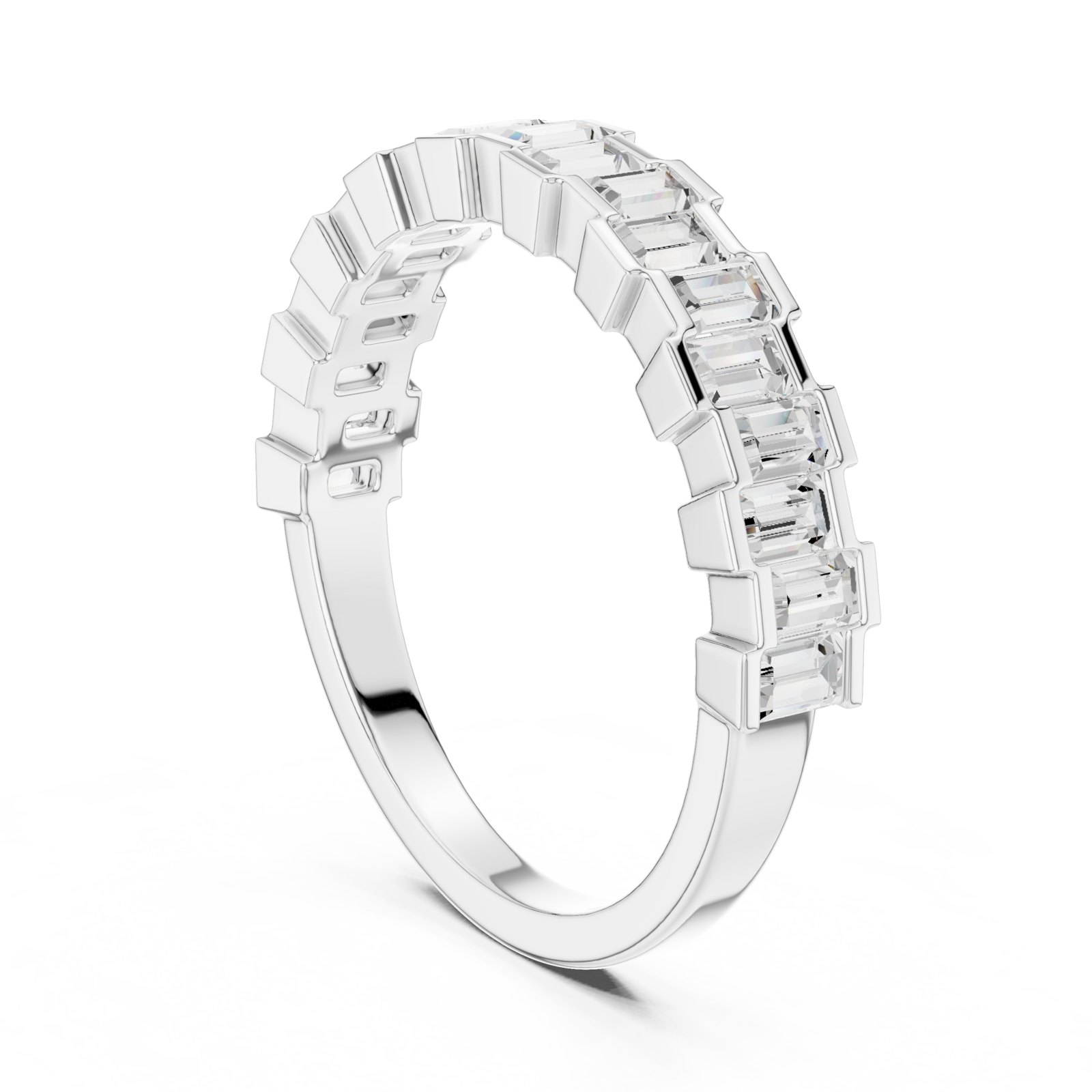 Camelia Baguette Half Eternity Band in white gold