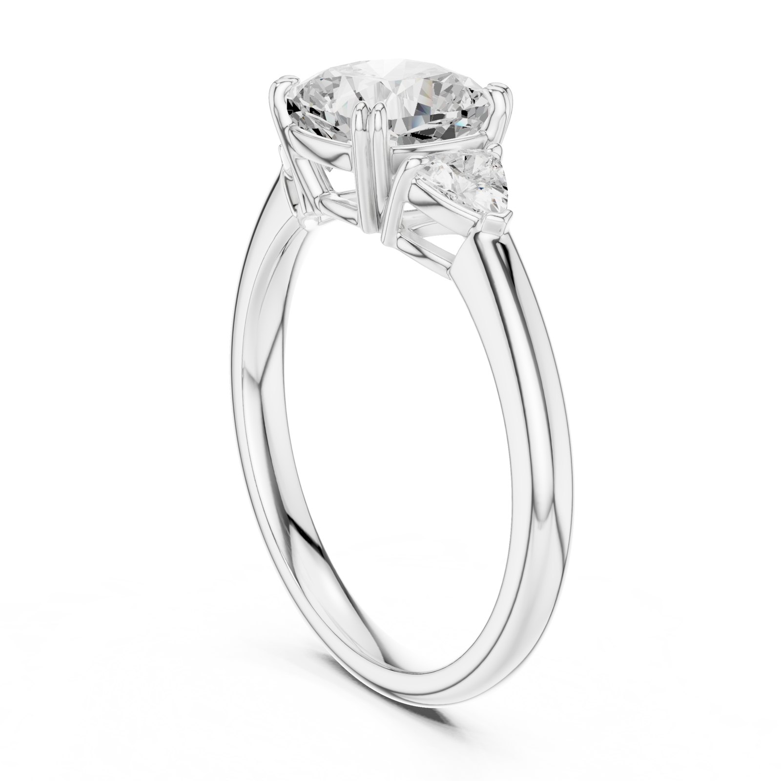 Orsola Cushion Cut Three Stone Engagement Ring with Trillion Sides in white gold