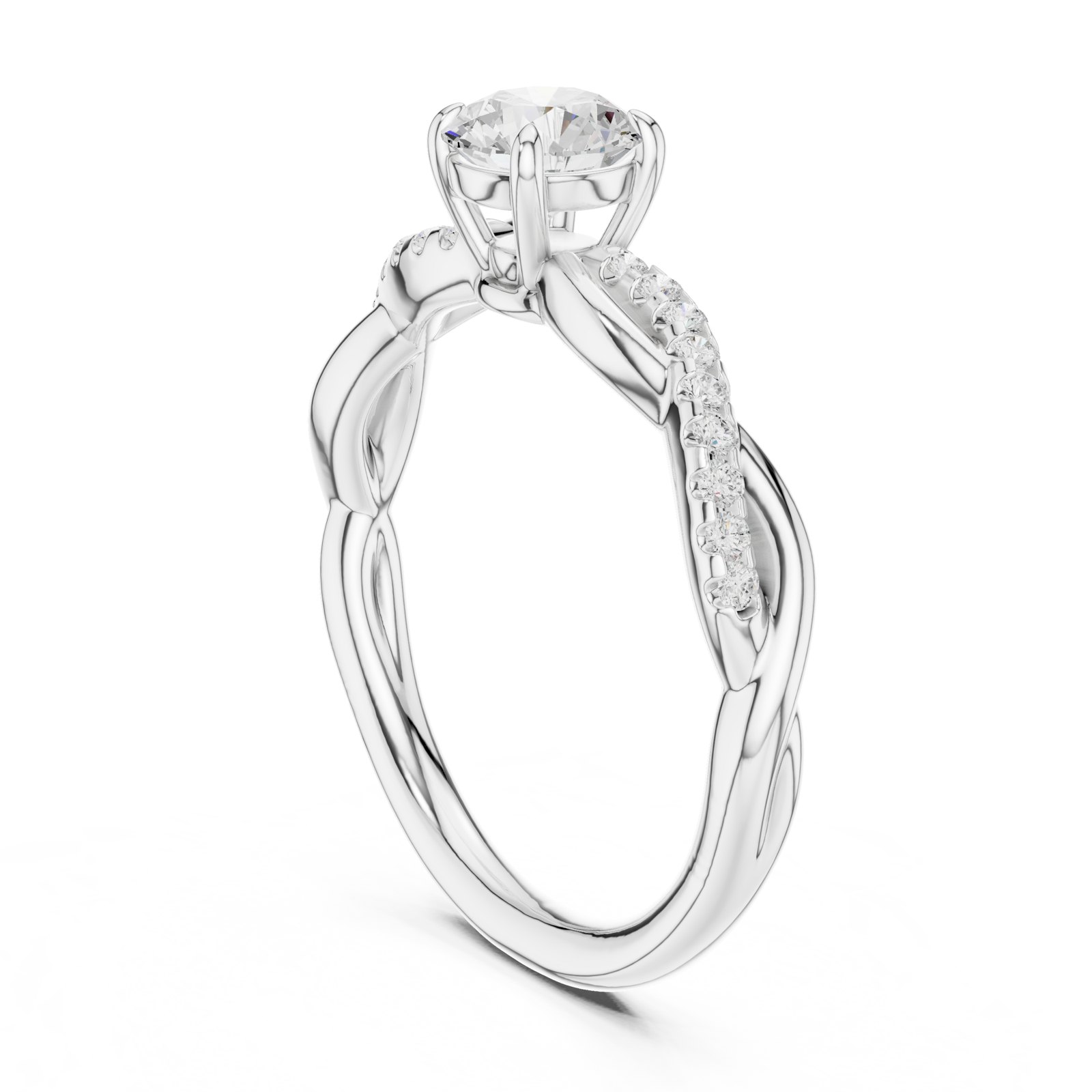 Annica Round Twisted Vine Engagement Ring with Pavé in white gold