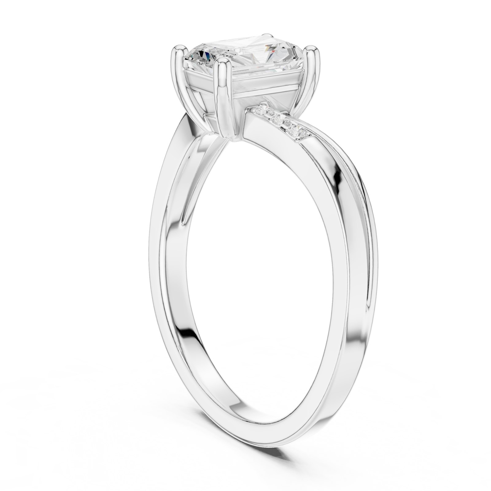 Alva Radiant Cut Bypass Engagement Ring with Pavé Accent in white gold