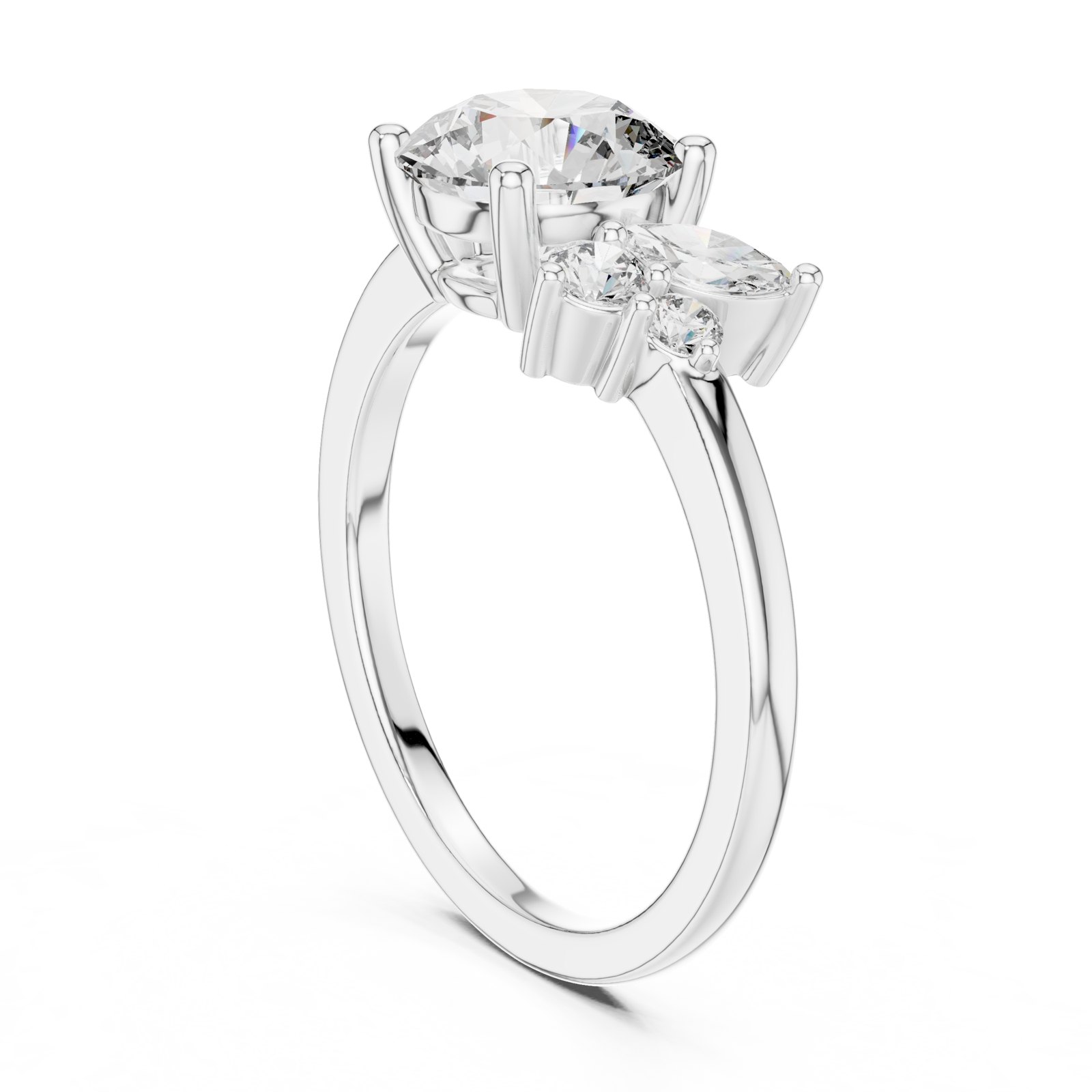 Loralie Round and Marquise Toi Et Moi Ring in white gold