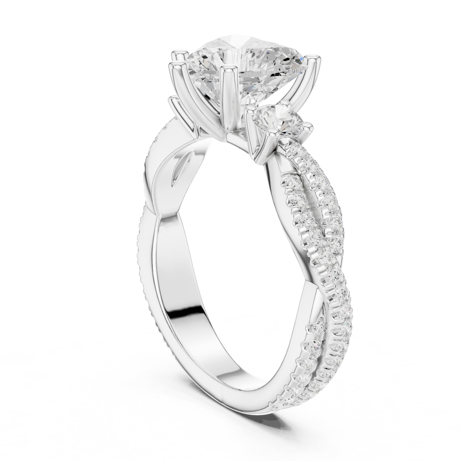 Anette Round Three Stone Engagement Ring with Infinity Pavé Twist in white gold