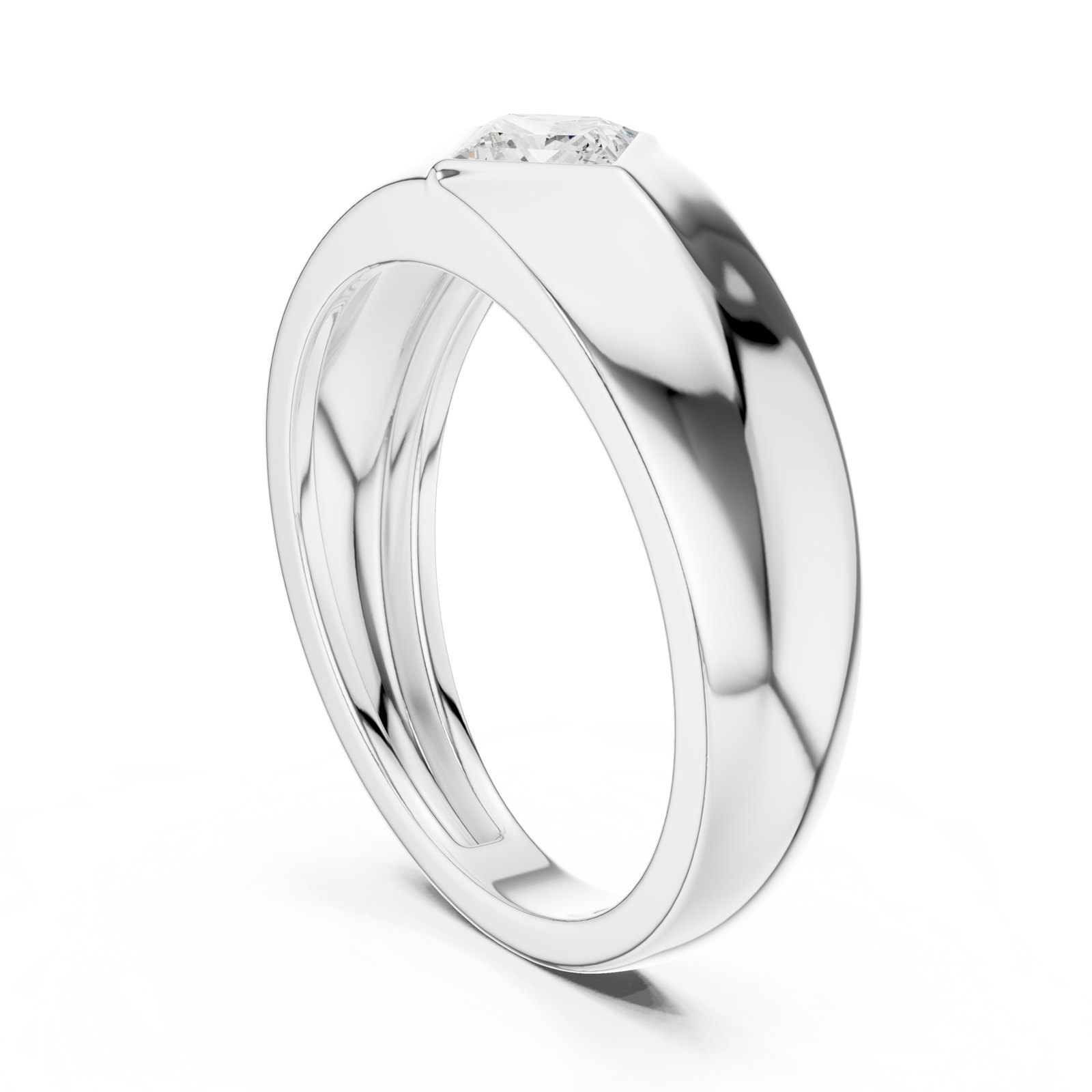 Lucian Men's Domed Bezel Ring with Kite Set Diamond in white gold