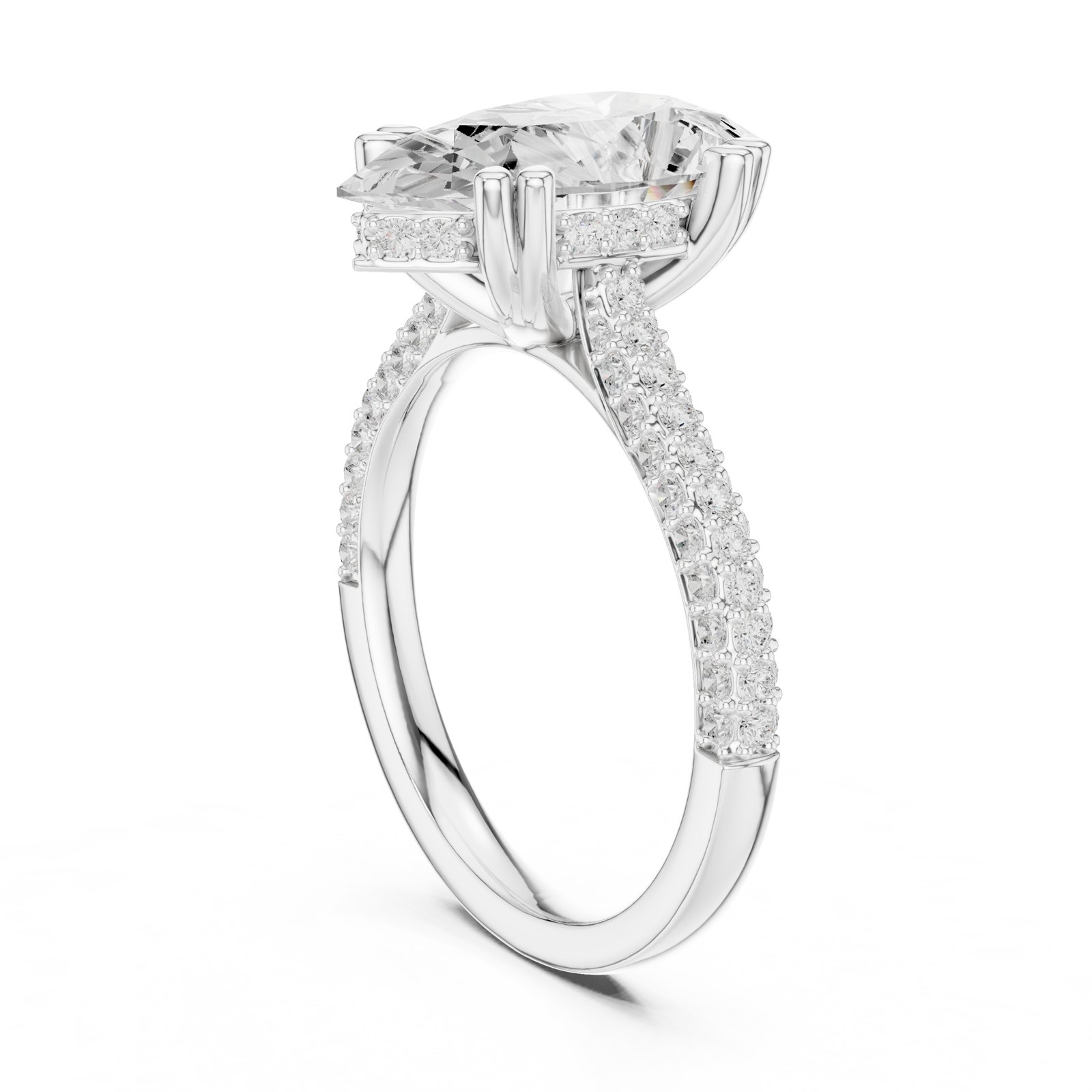 Estella Pear Hidden Halo Pavé Engagement Ring in white gold