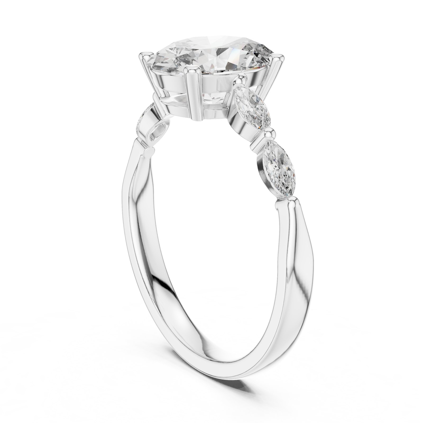 Arya Oval Engagement Ring with Marquise Accents in white gold
