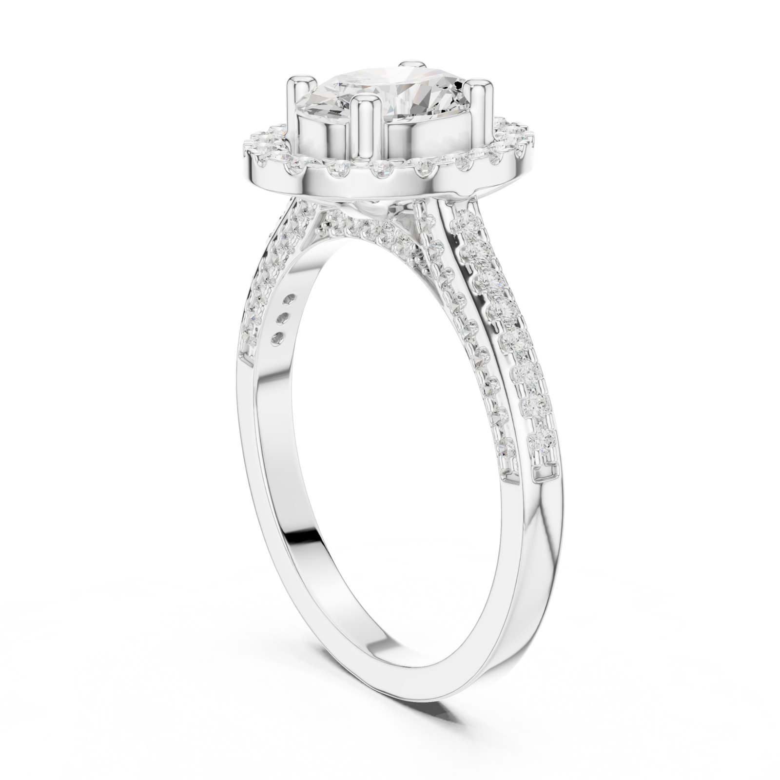 Esmee Oval Halo Engagement Ring with Tapered Pavé Band in white gold