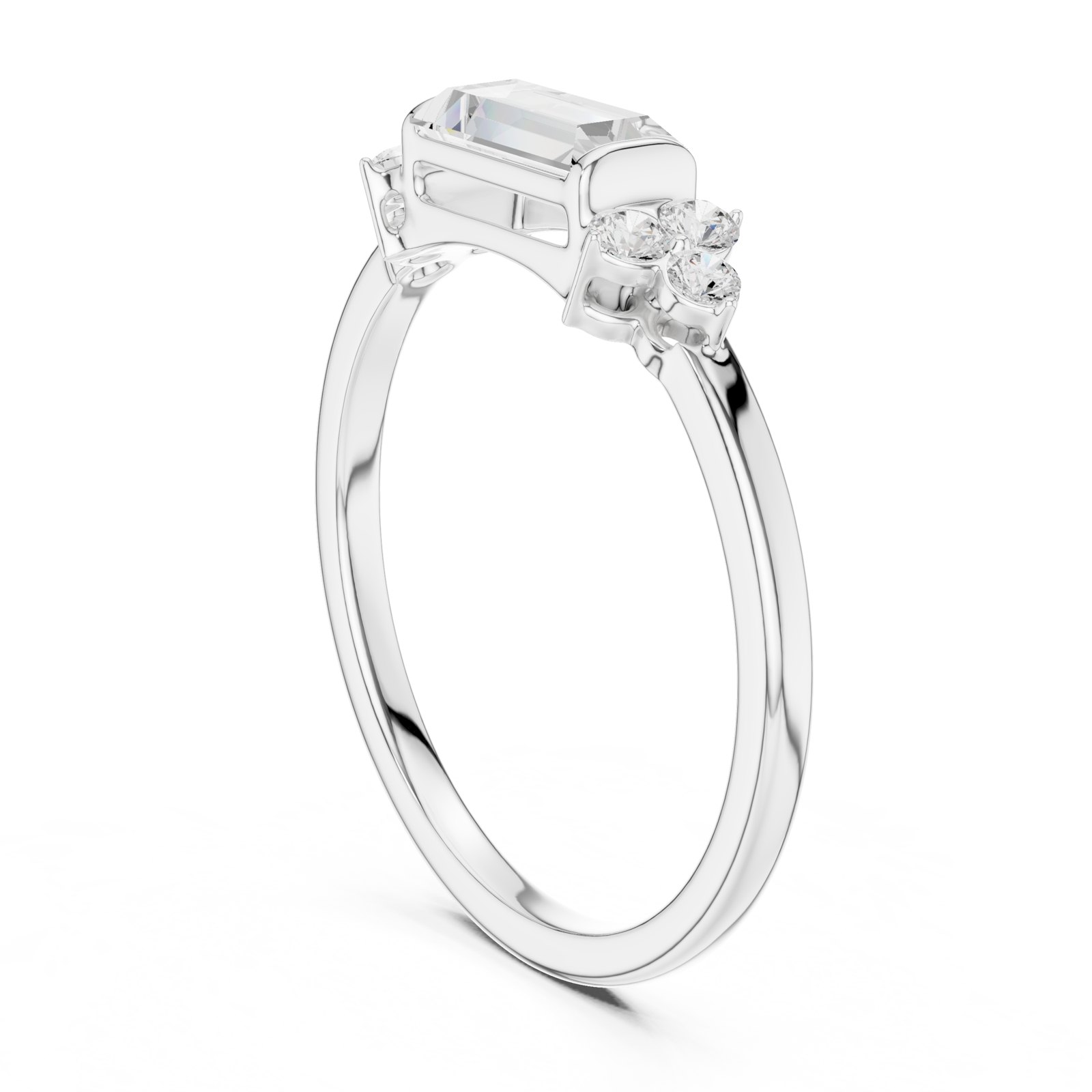 Josie East-West Baguette Bezel Ring with Diamond Trios in white gold