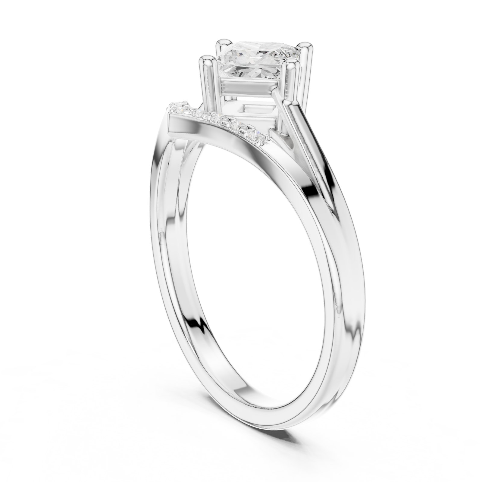 Emmeline Princess Cut Bypass Solitaire with Pavé Detail in white gold