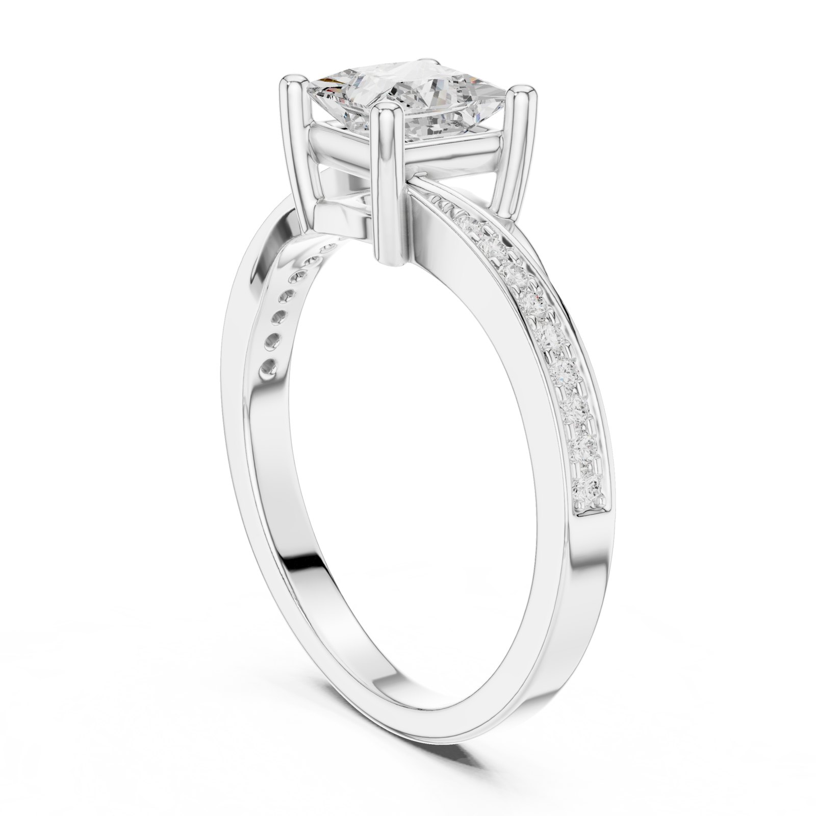 Carmen Princess Solitaire Engagement Ring with Twisted Pavé Band in white gold