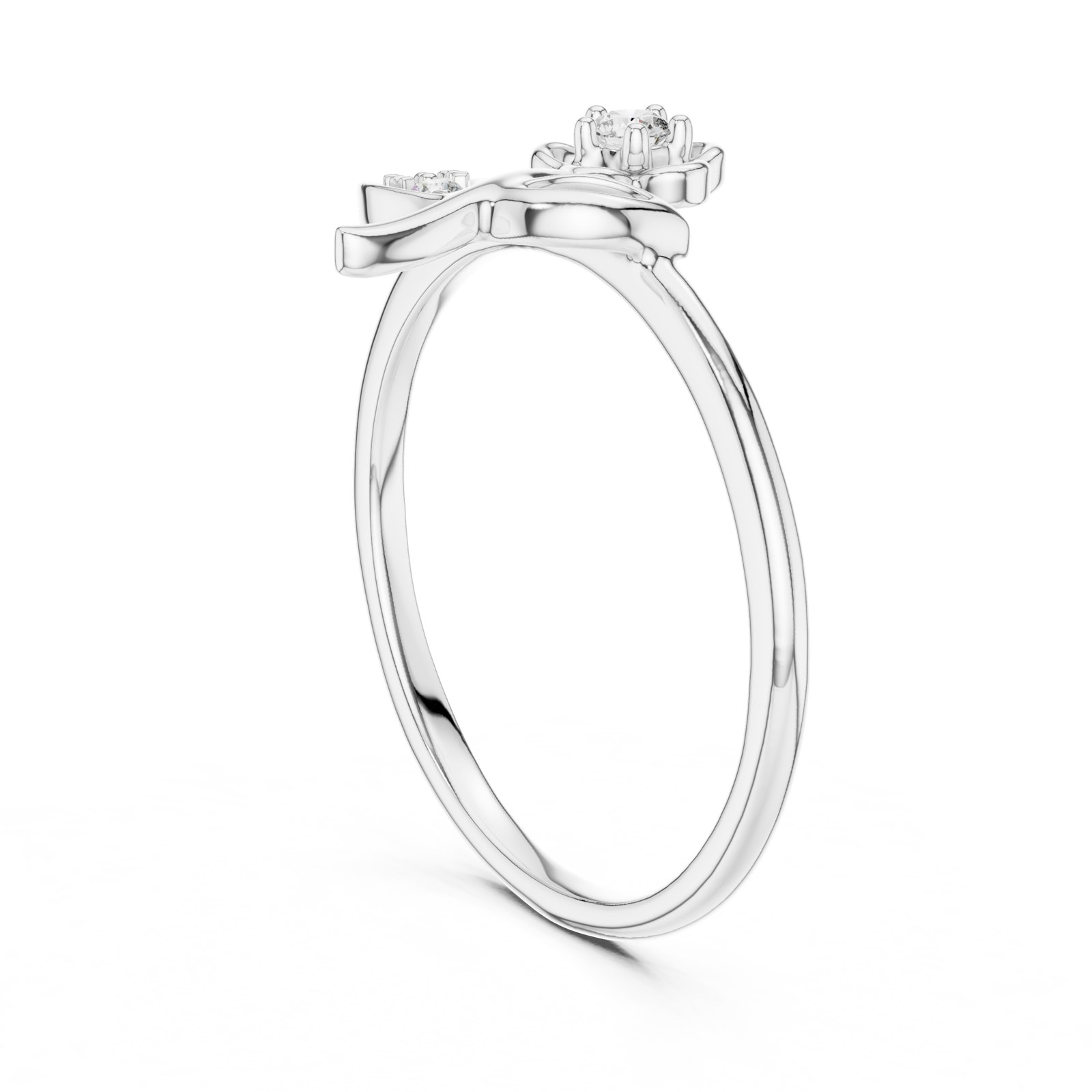 Maxima Flower and Leaf Stem Diamond Ring in white gold