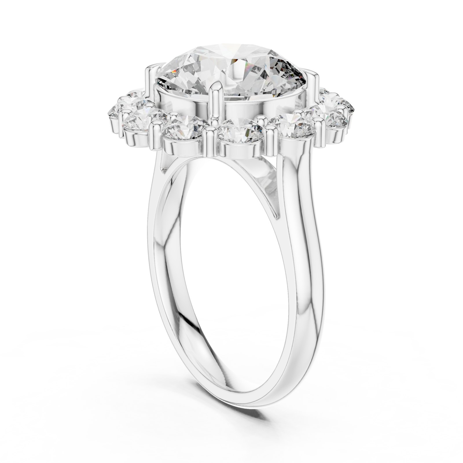 Ditte Round Floral Halo Statement Engagement Ring in white gold