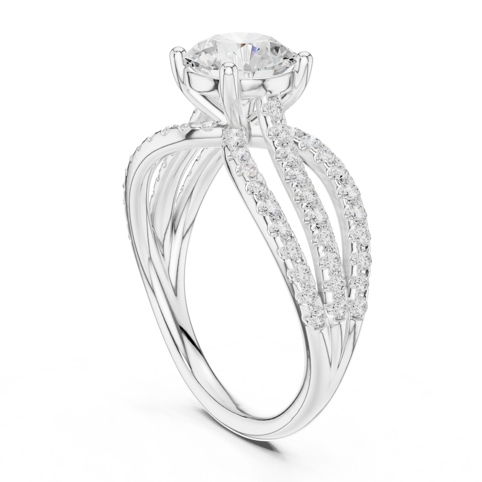 Kristi Round Triple Split Shank Pavé Engagement Ring in white gold