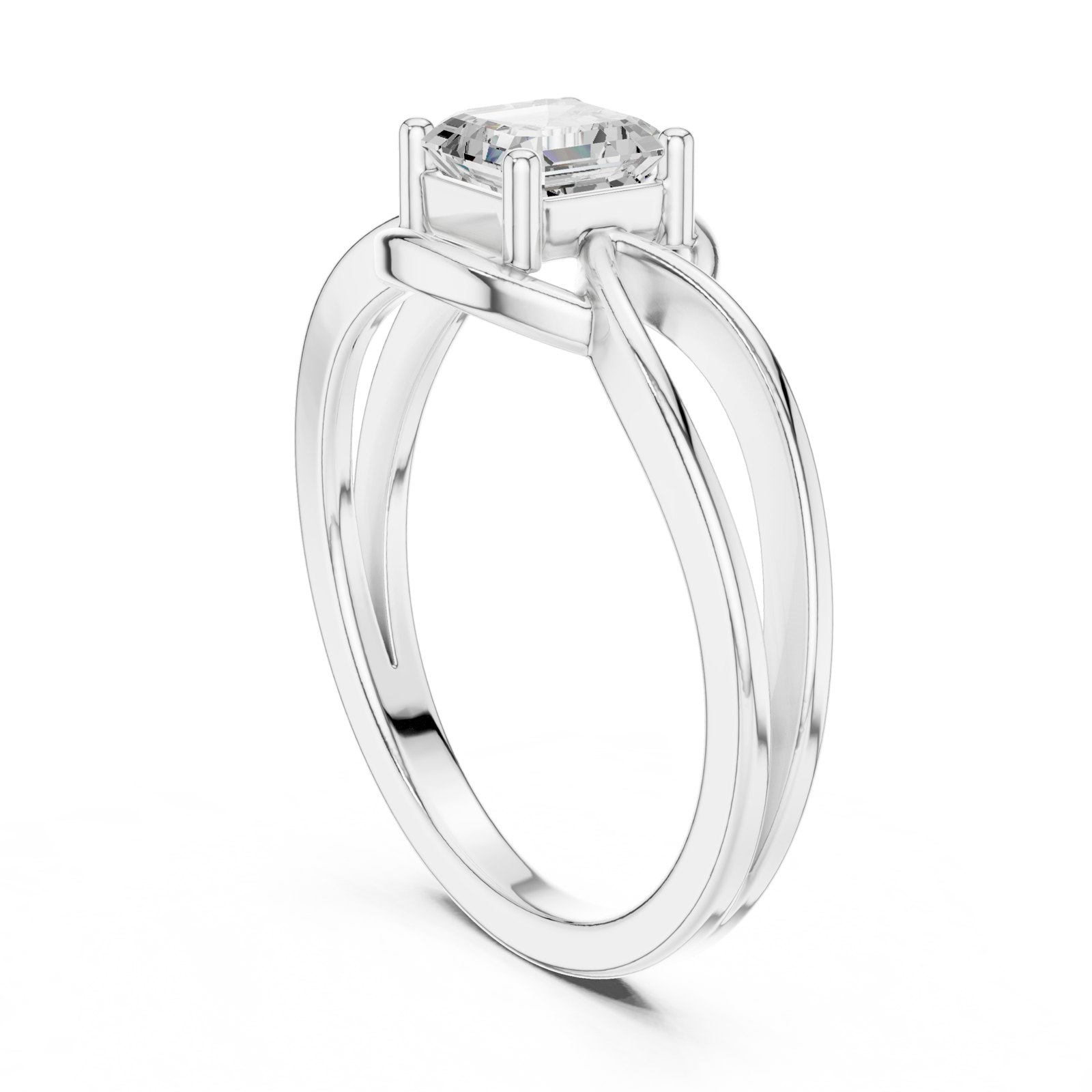 Amanda Asscher Cut Double Band Bypass Engagement Ring in white gold