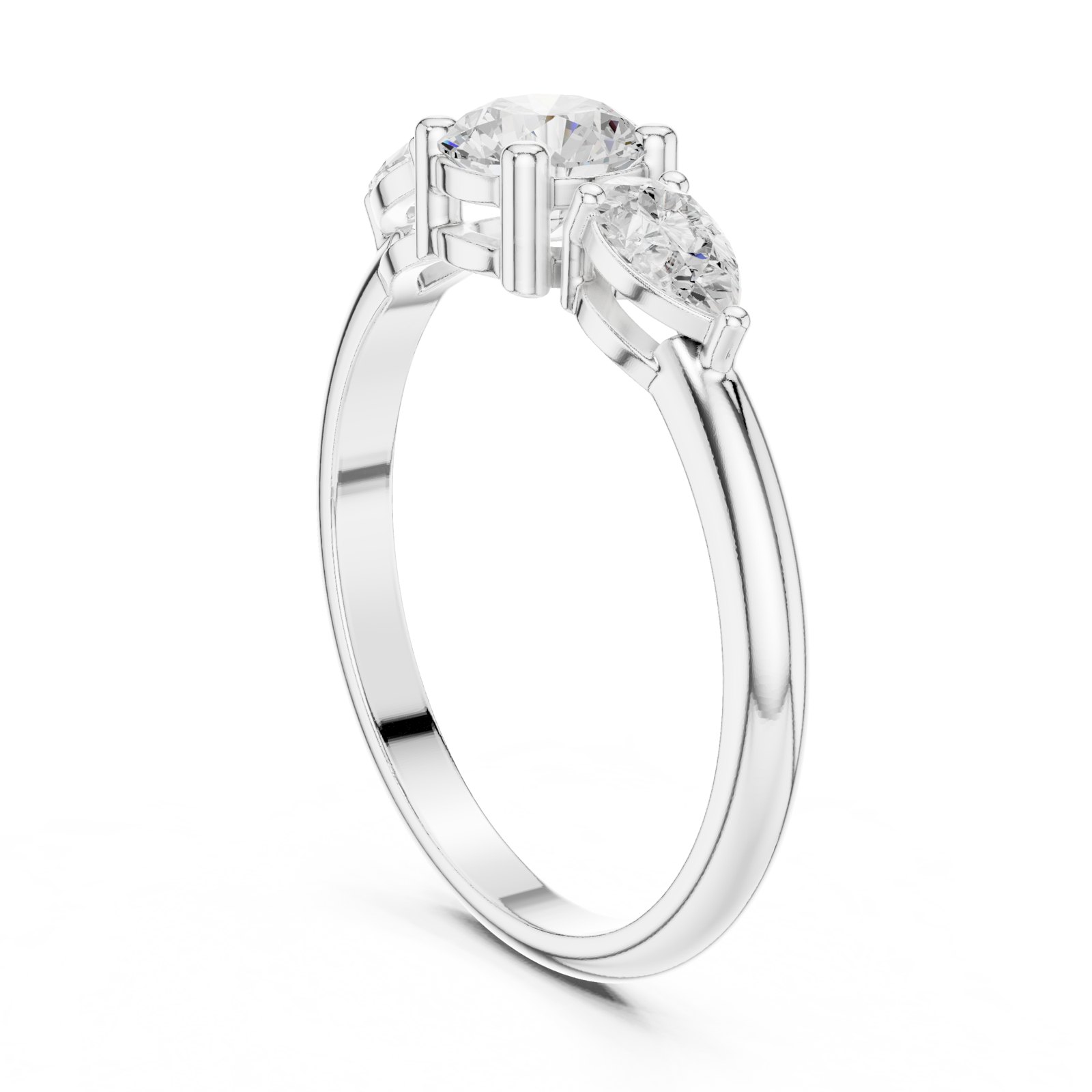 Sara Round Three Stone Engagement Ring with Pear Sides in white gold