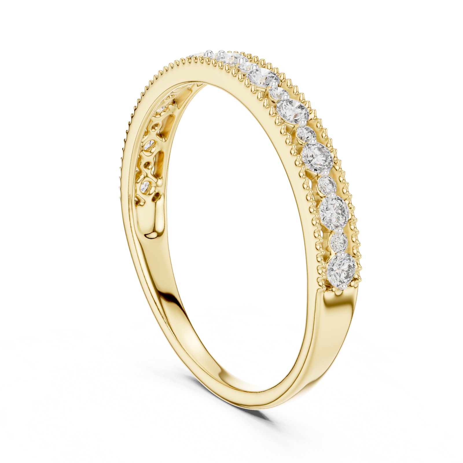 Amani Milgrain Graduated Half Eternity Band in yellow gold
