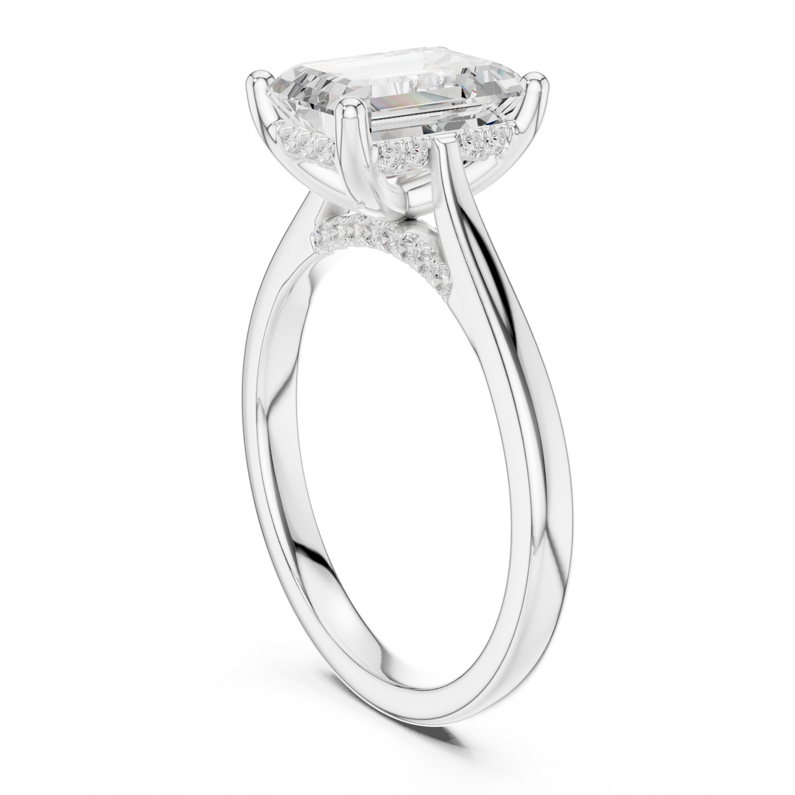 Anais Emerald Cut Hidden Halo Engagement Ring in white gold